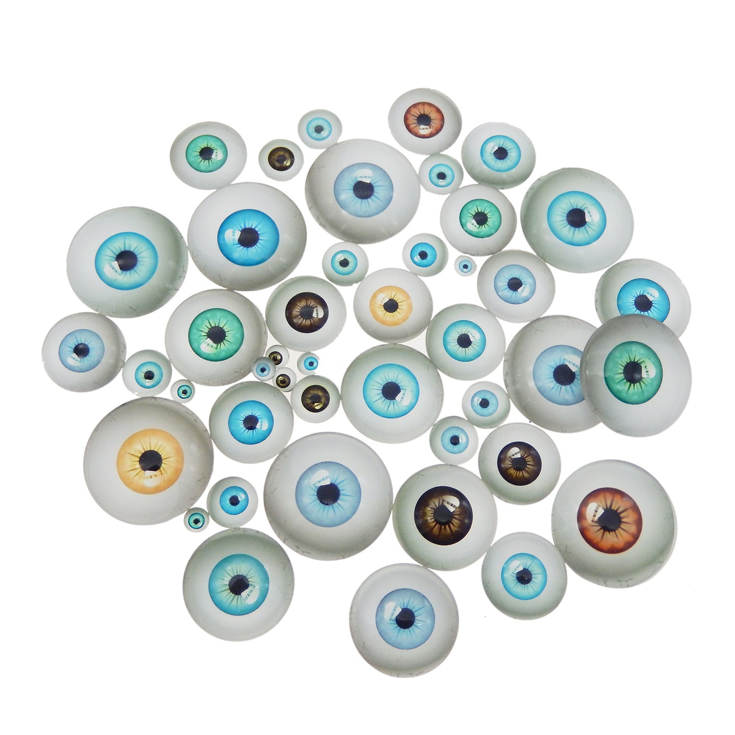 50 Pairs Mixed Human Eyes Flatback Glass Eyeball Cabochon Dome for Doll Making Jewelry Settings Craft DIY Findings