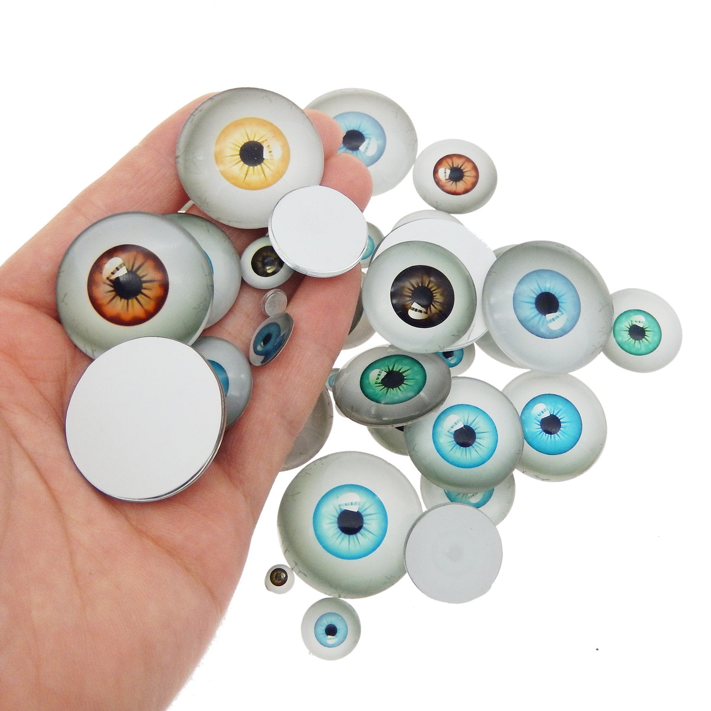 50 Pairs Mixed Human Eyes Flatback Glass Eyeball Cabochon Dome for Doll Making Jewelry Settings Craft DIY Findings