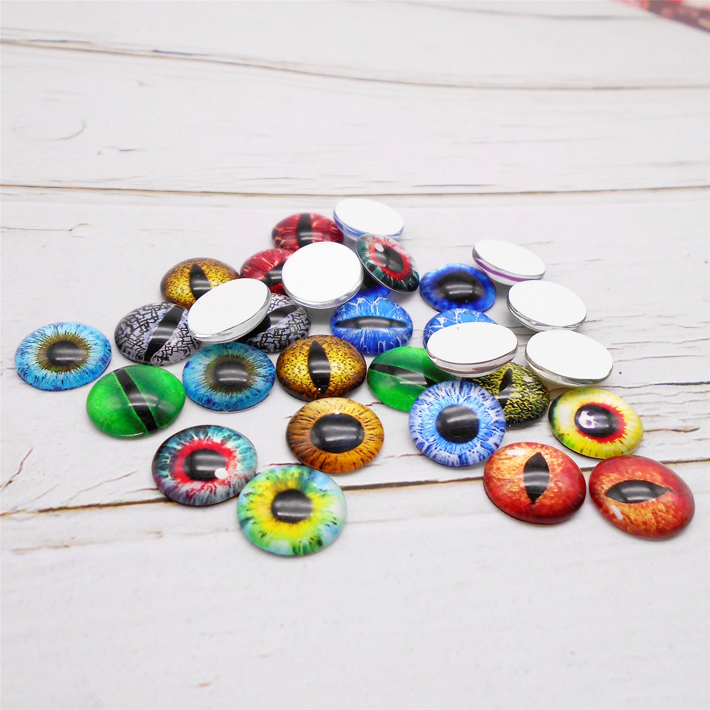 50 Pairs Mixed Dragon Lizard Eyes Flatback Glass Eyeball Cabochon Dome for Doll Making Jewelry Settings Craft DIY Findings