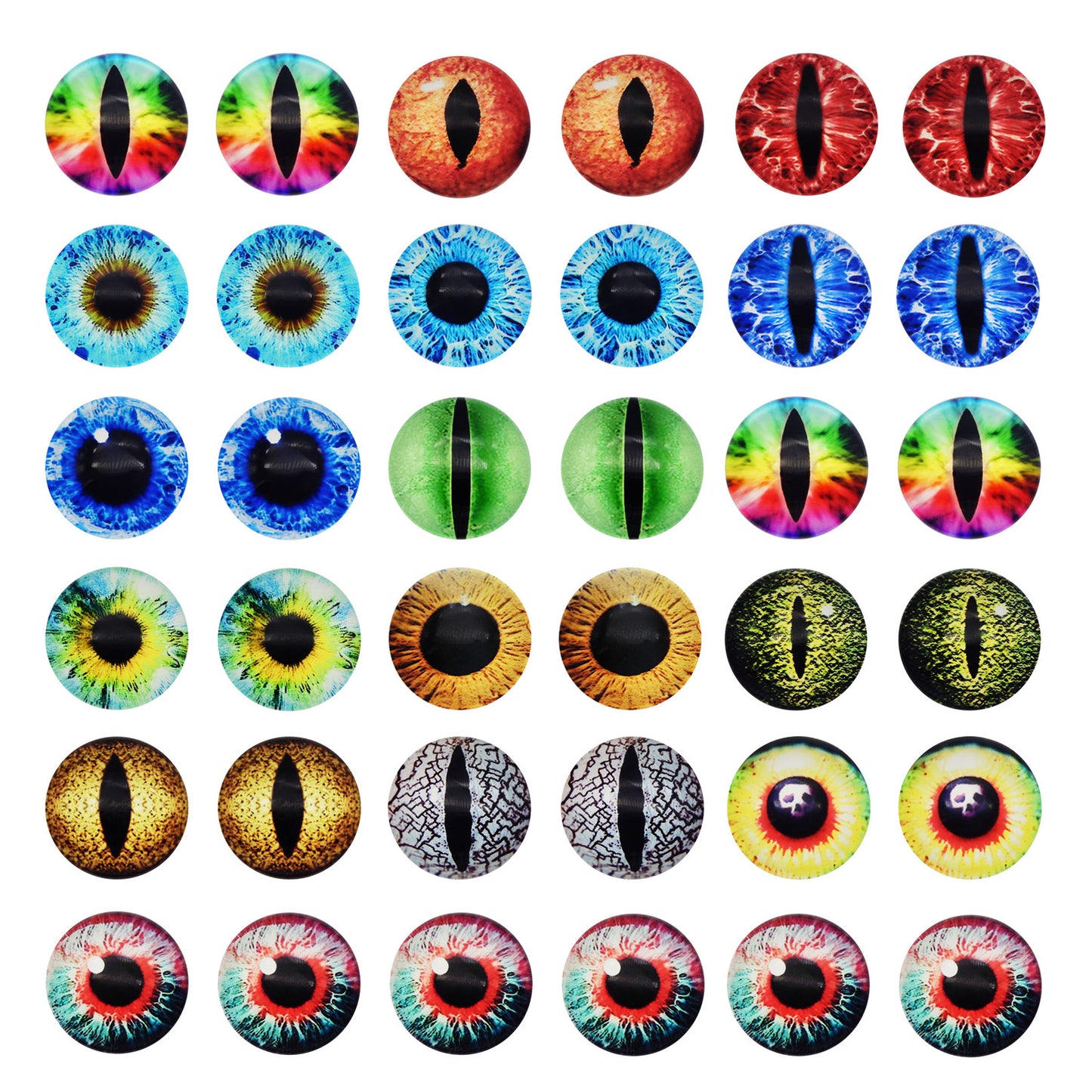 50 Pairs Mixed Dragon Lizard Eyes Flatback Glass Eyeball Cabochon Dome for Doll Making Jewelry Settings Craft DIY Findings