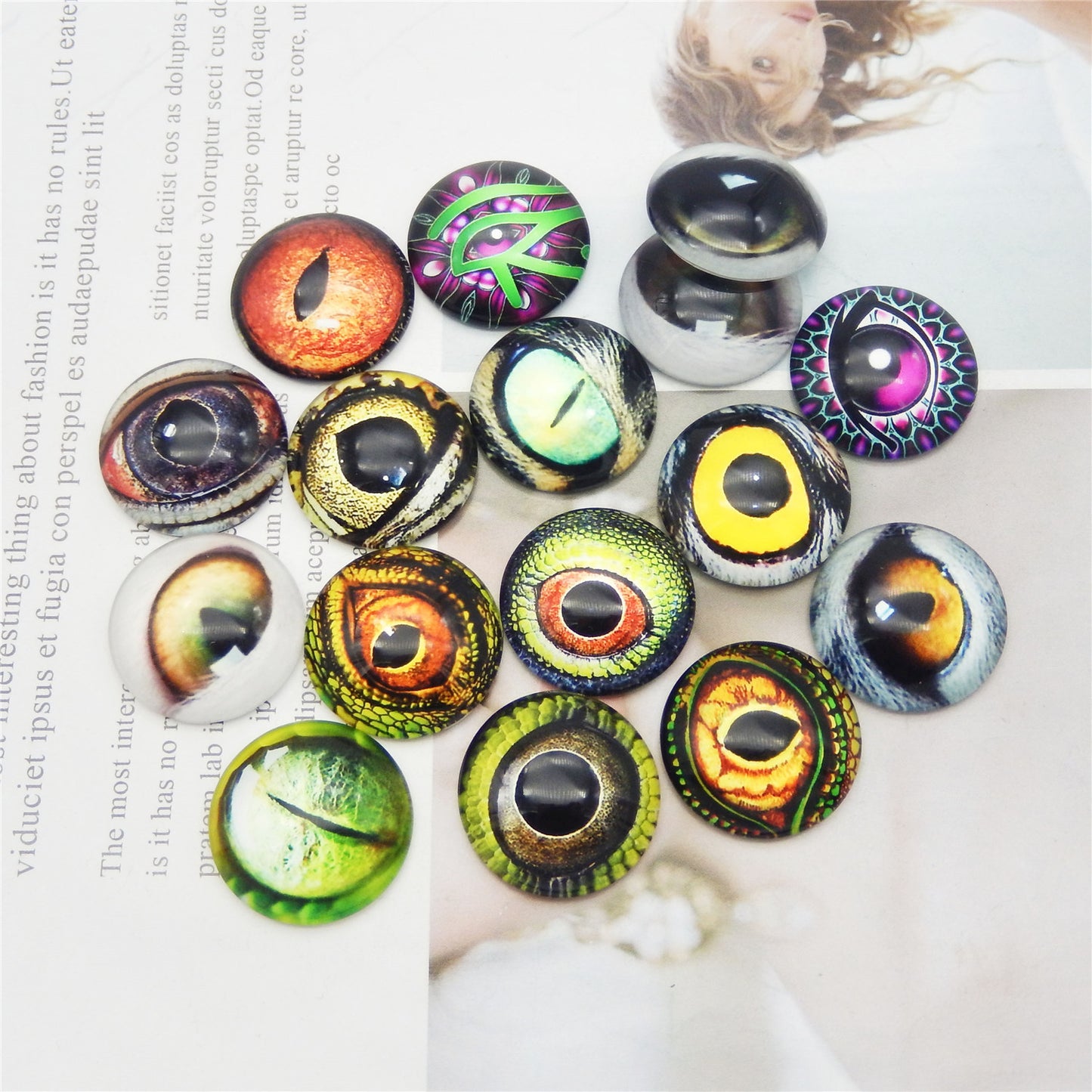 50 Pairs Mixed Cat Owl Frog Eyes Flatback Glass Eyeball Cabochon Dome for Doll Making Jewelry Settings Craft DIY Findings