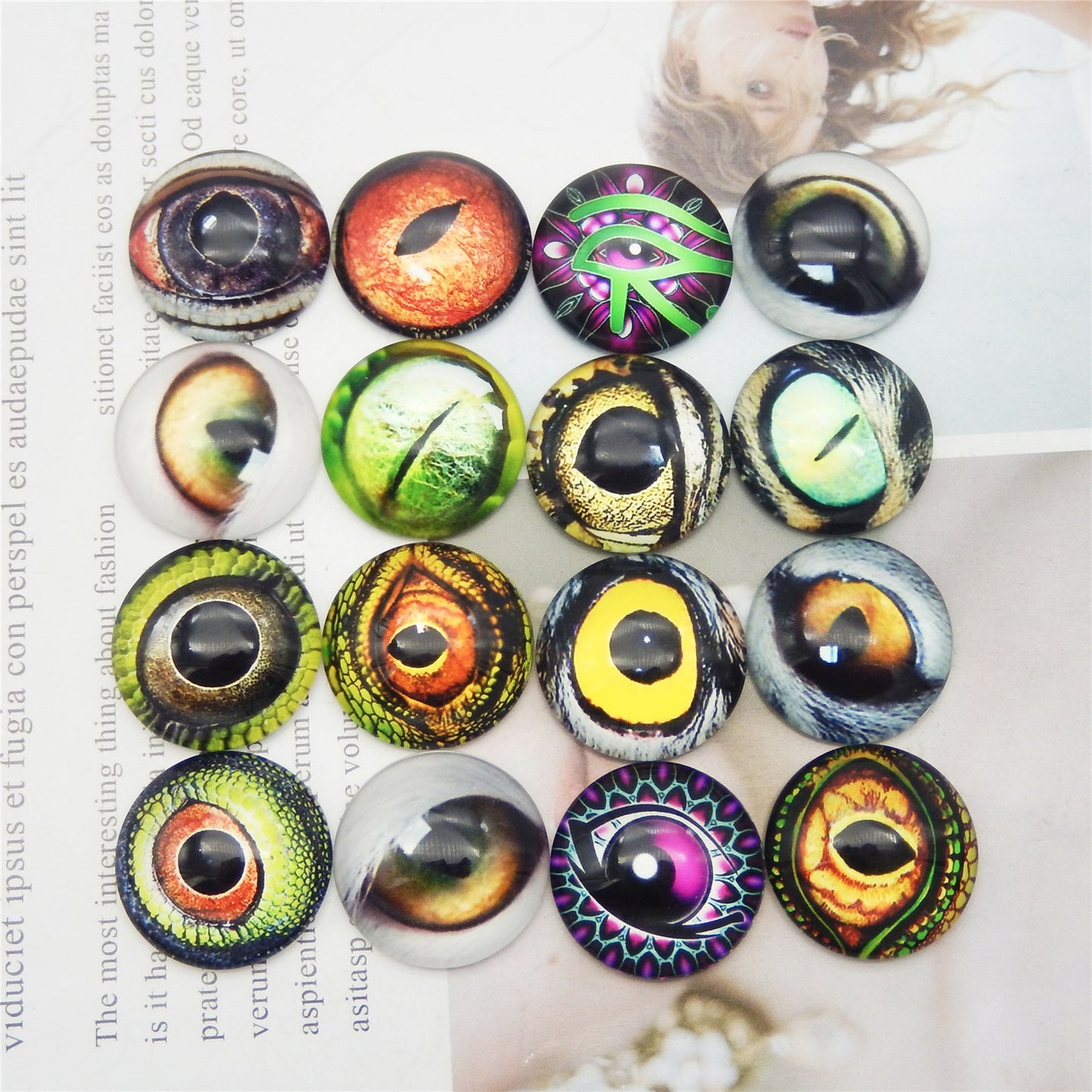 50 Pairs Mixed Cat Owl Frog Eyes Flatback Glass Eyeball Cabochon Dome for Doll Making Jewelry Settings Craft DIY Findings