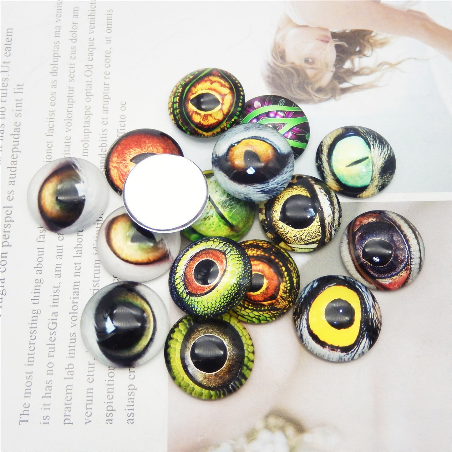 50 Pairs Mixed Cat Owl Frog Eyes Flatback Glass Eyeball Cabochon Dome for Doll Making Jewelry Settings Craft DIY Findings
