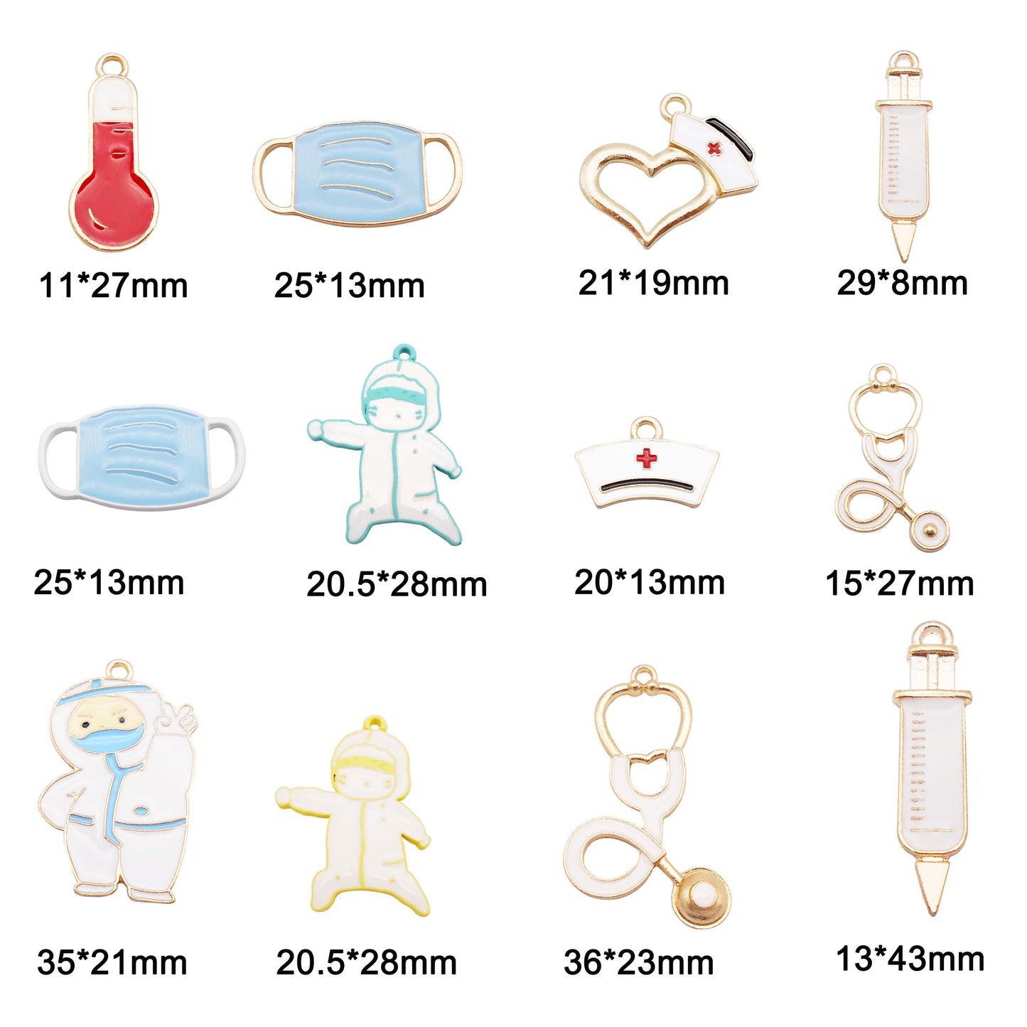 12pcs Quality Plated Doctor Career Series Charm Alloy Stethoscope Thermometer Design Enamel Pendant DIY Jewelry Making Accessory Key Chain Crafts Decor