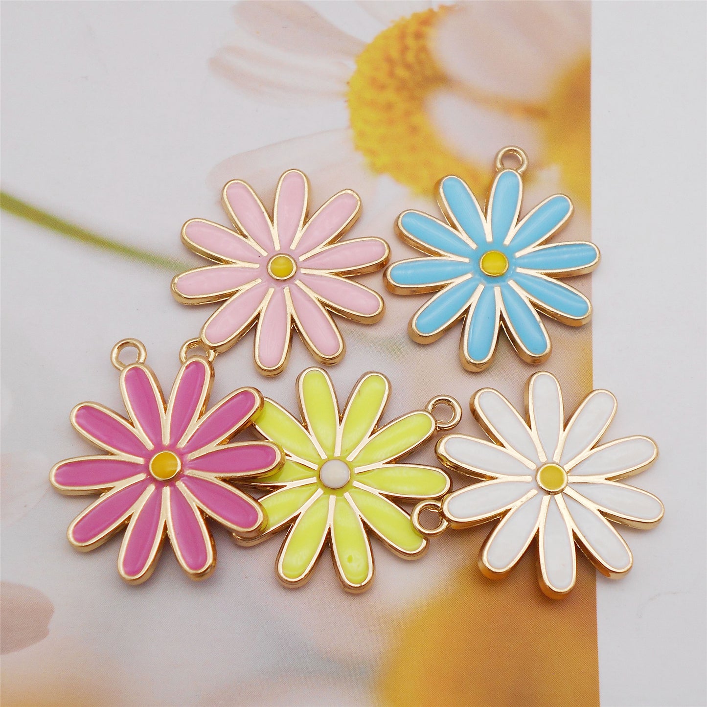 5Pcs Quality Plated Floral Daisy Charm 29x25mm Alloy Flower Pendant DIY Jewelry Making Accessory Crafts Phone Chain Key Chain Decor