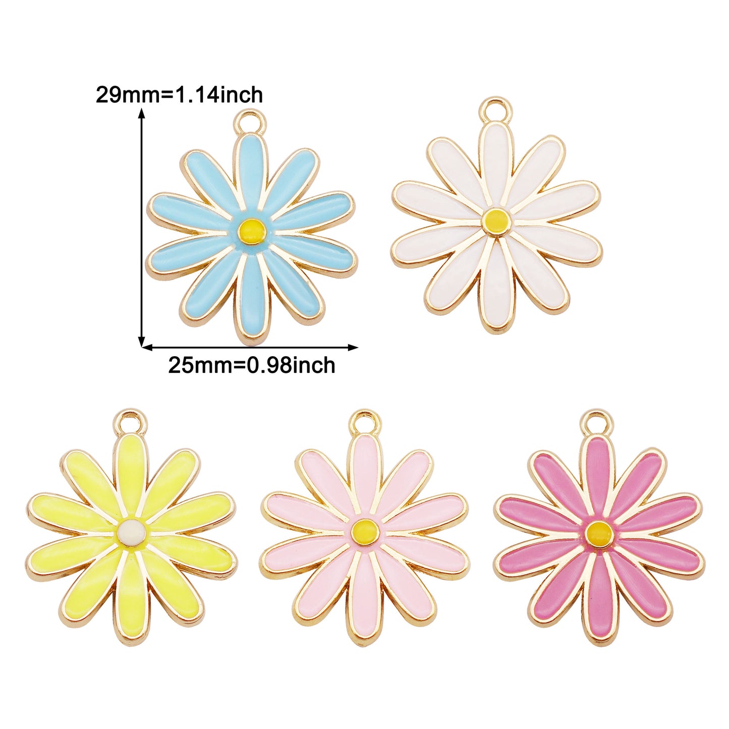 5Pcs Quality Plated Floral Daisy Charm 29x25mm Alloy Flower Pendant DIY Jewelry Making Accessory Crafts Phone Chain Key Chain Decor