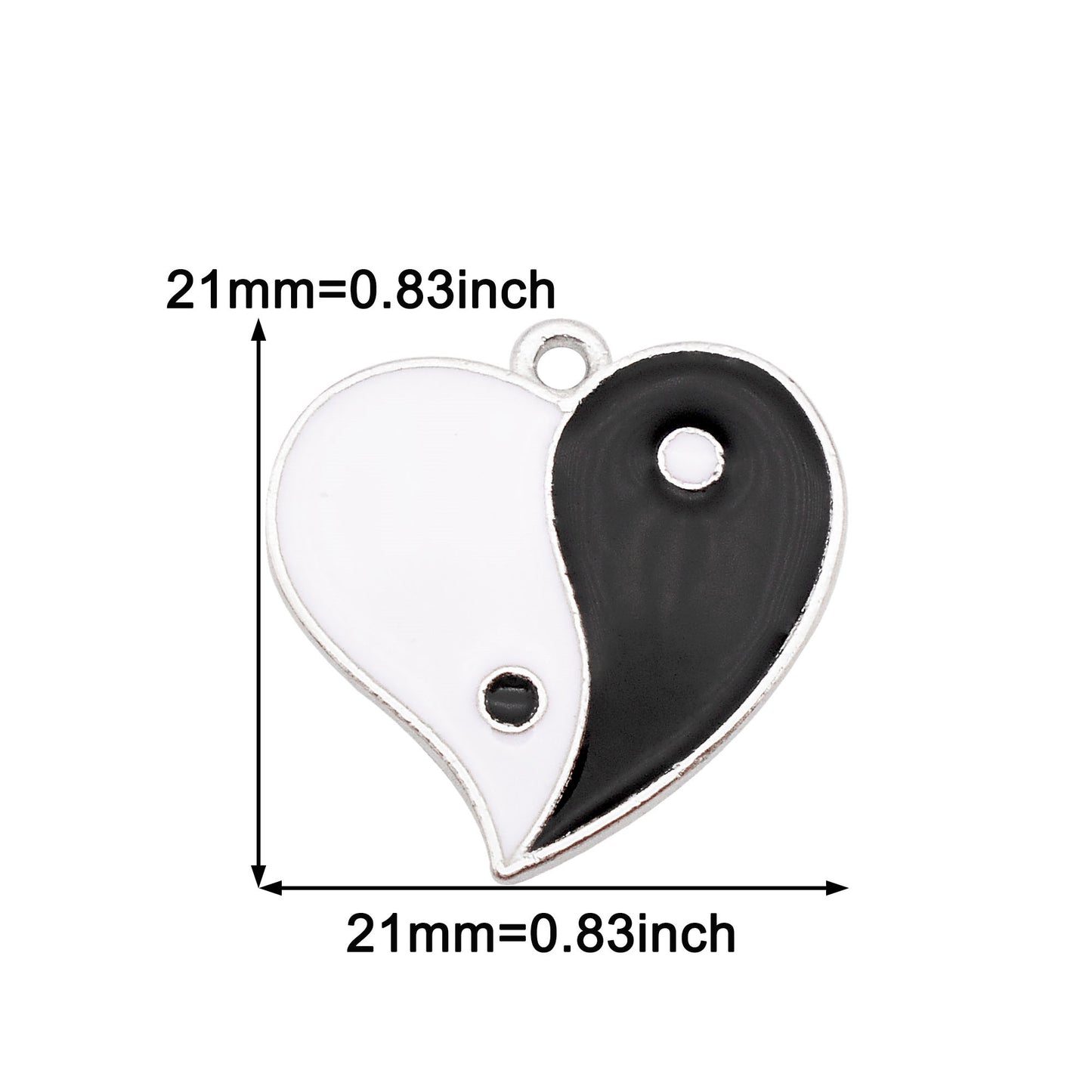 6Pcs 21x21mm Alloy Heart Charm Yin Yang Design Pendant Chinese Style Jewelry Dangle for Necklace Bracelet Making DIY Crafts Decor