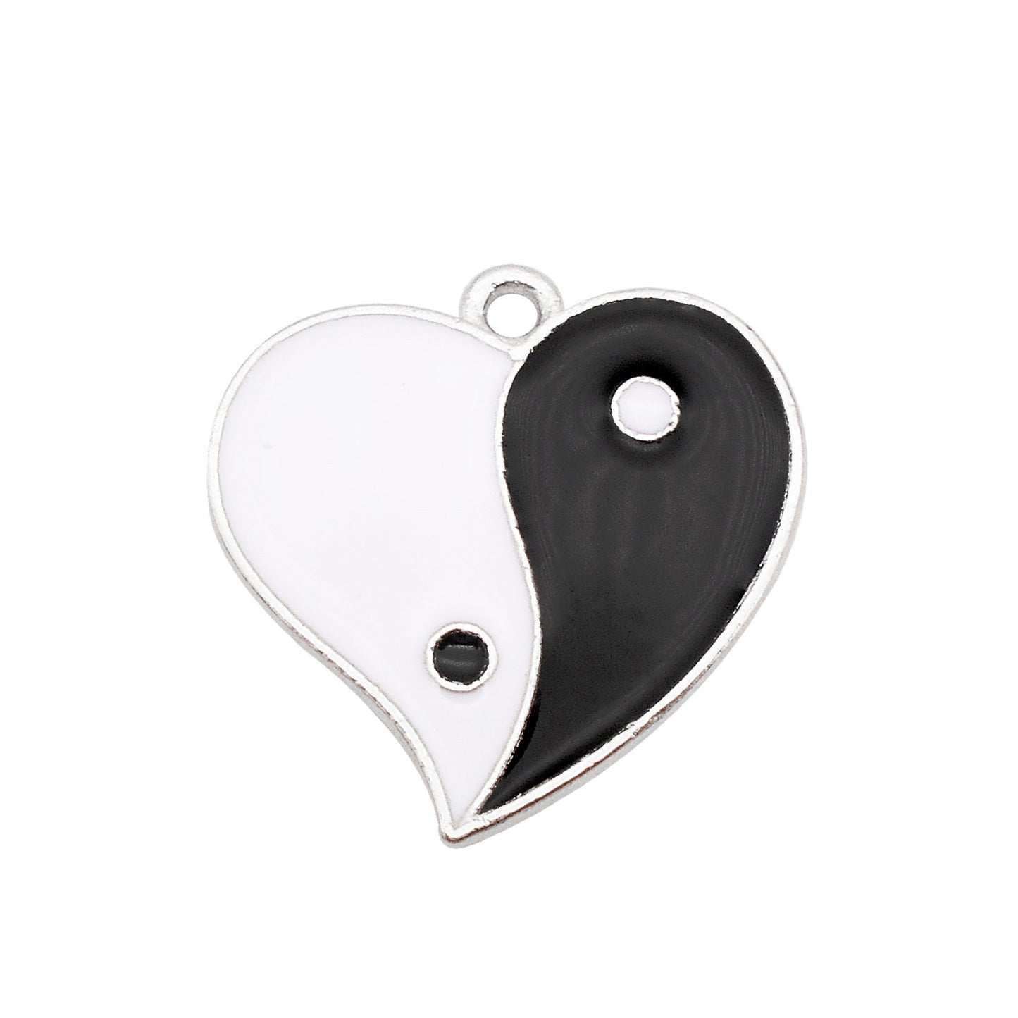 6Pcs 21x21mm Alloy Heart Charm Yin Yang Design Pendant Chinese Style Jewelry Dangle for Necklace Bracelet Making DIY Crafts Decor