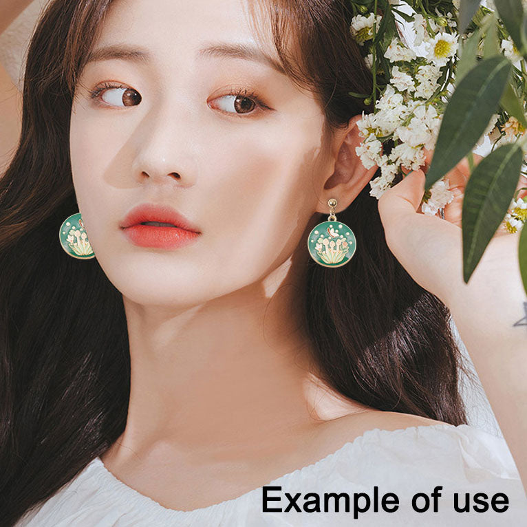 4Pcs Alloy Round Landscape Painting Charm 25x18mm Flower Pattern Pendant Enamel Jewelry Dangle for Necklace Earrings Making DIY Crafts Decor