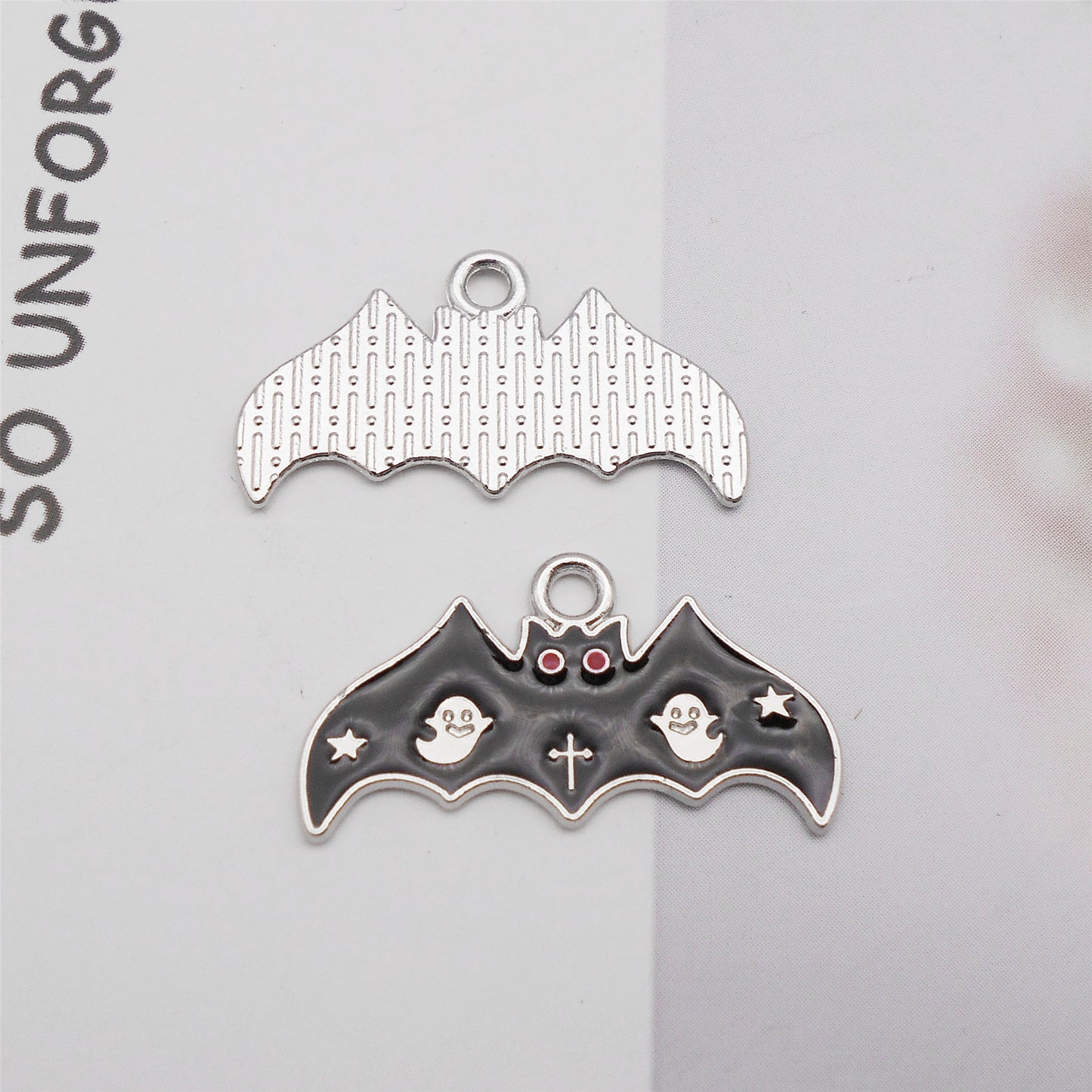 5pcs 25x13mm Enamel Halloween Bat Charm Alloy Jewelry Making Accessory Necklace Bracelet Dangle Decor