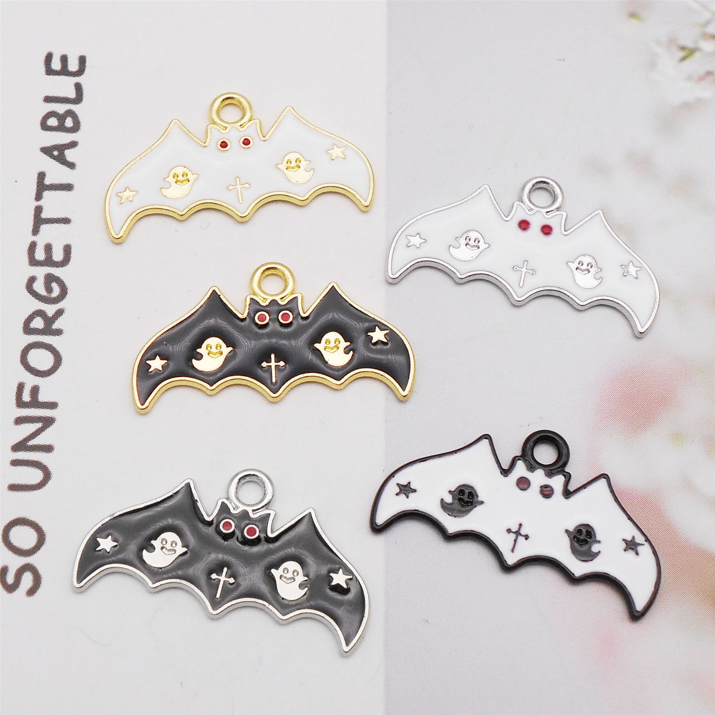 5pcs 25x13mm Enamel Halloween Bat Charm Alloy Jewelry Making Accessory Necklace Bracelet Dangle Decor