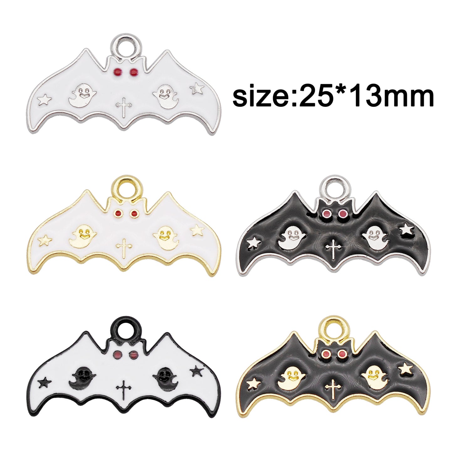 5pcs 25x13mm Enamel Halloween Bat Charm Alloy Jewelry Making Accessory Necklace Bracelet Dangle Decor