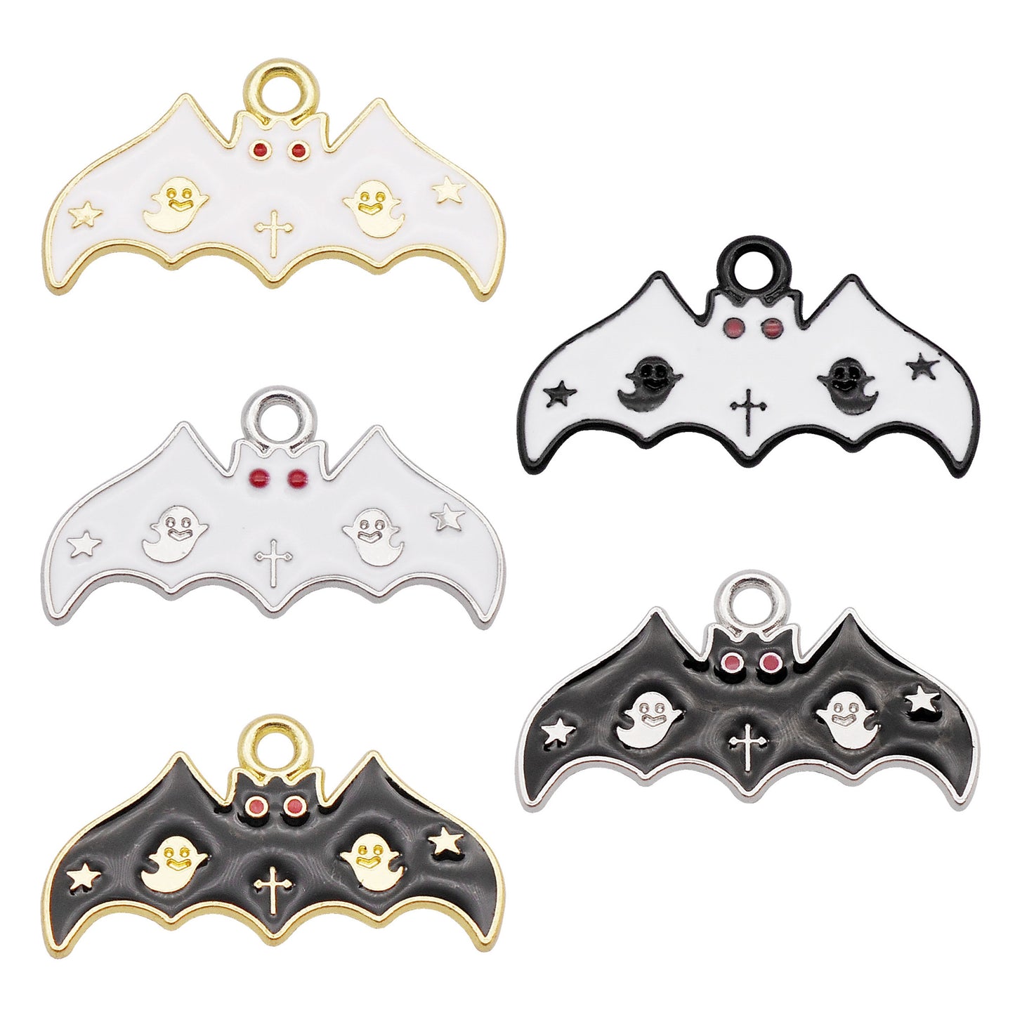 5pcs 25x13mm Enamel Halloween Bat Charm Alloy Jewelry Making Accessory Necklace Bracelet Dangle Decor