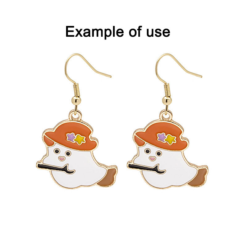 6pcs 23x23mm Enamel Cute Devil Halloween Charm Cartoon Ghost Imp Wearing Hat & Riding Fly Broom Design DIY Making Supplies Jewelry Necklace Bracelet Earrings Pendant Accessory