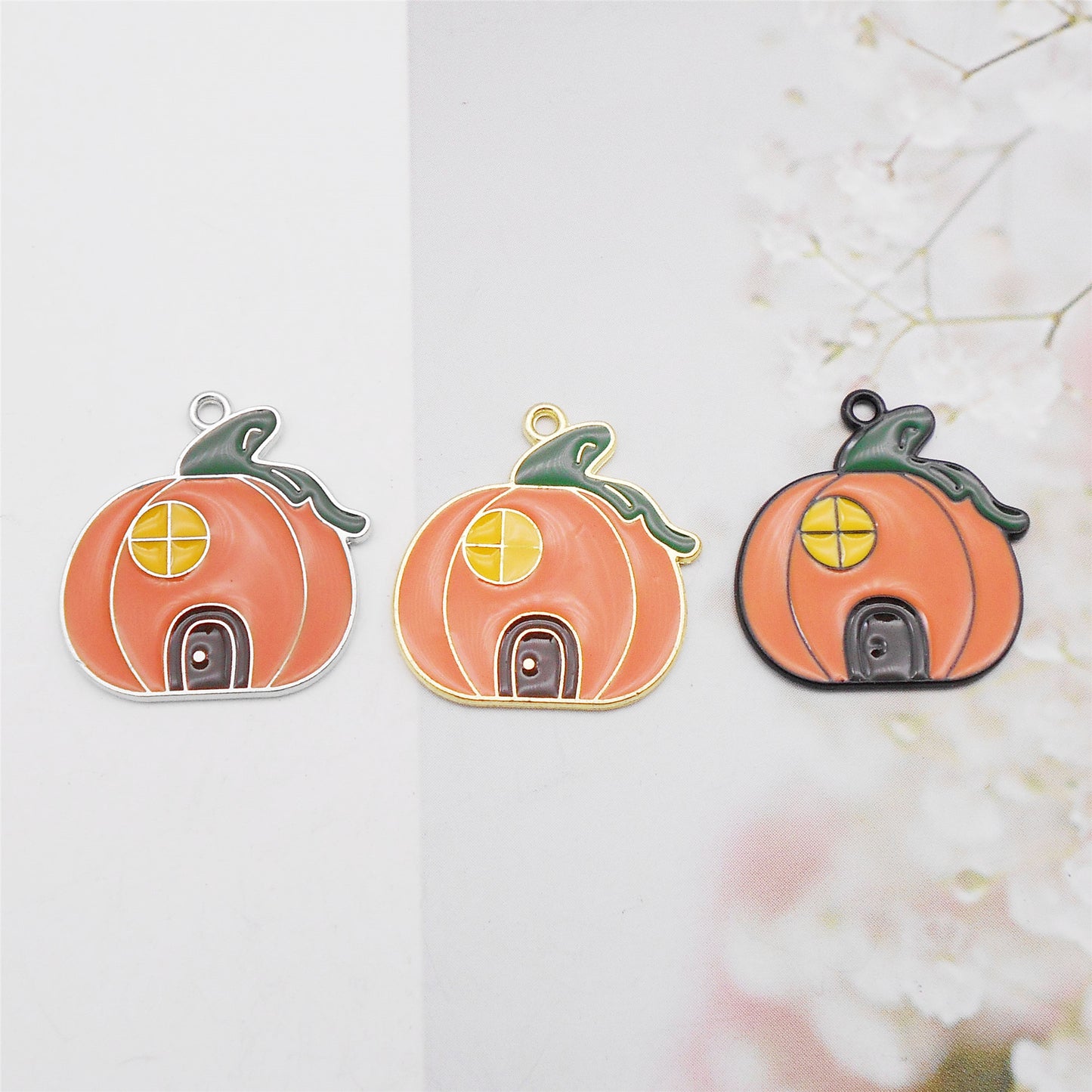 6Pcs 21x20mm Halloween Enamel Charm Pumpkin House Design Alloy Pendant DIY Making Accessory Jewelry Crafts Decor
