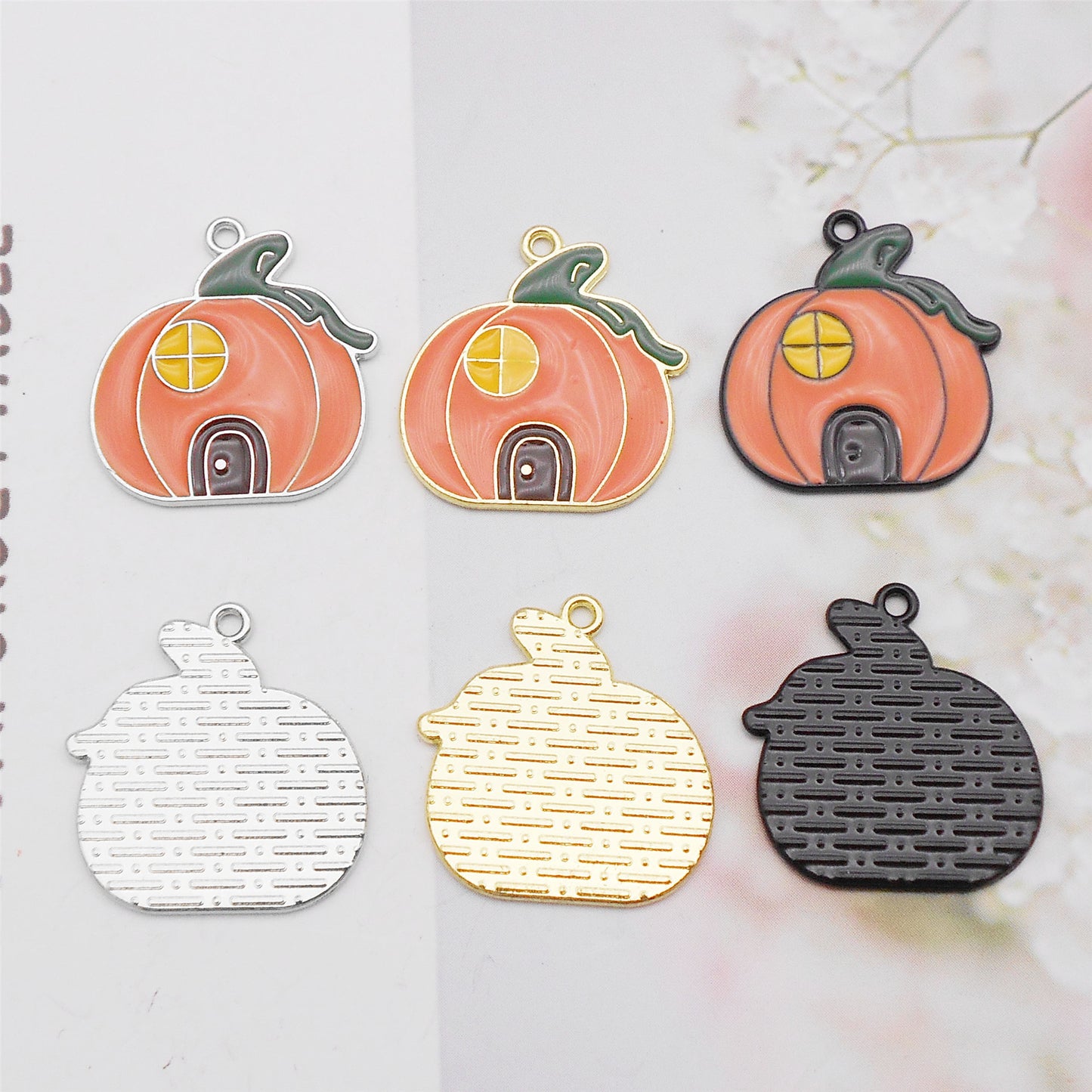 6Pcs 21x20mm Halloween Enamel Charm Pumpkin House Design Alloy Pendant DIY Making Accessory Jewelry Crafts Decor