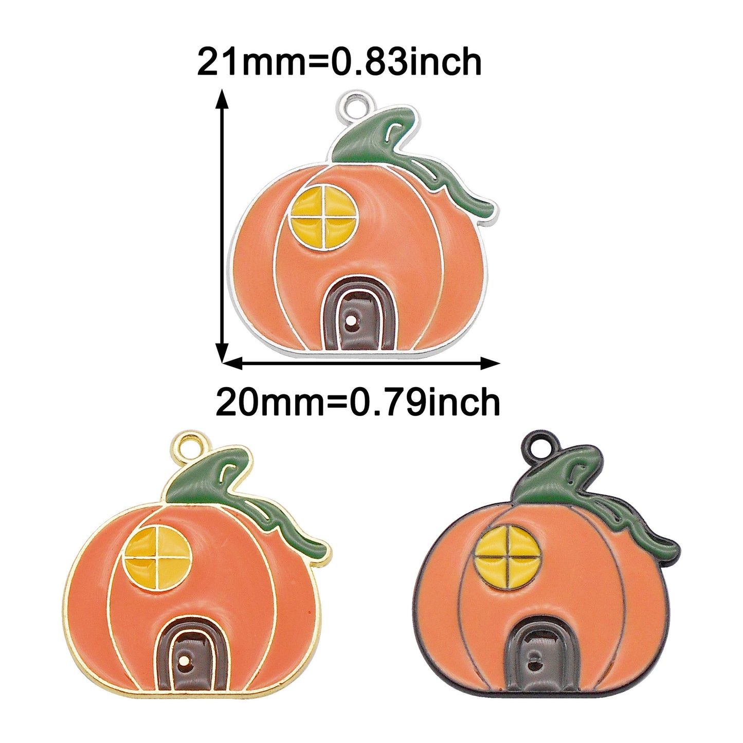 6Pcs 21x20mm Halloween Enamel Charm Pumpkin House Design Alloy Pendant DIY Making Accessory Jewelry Crafts Decor