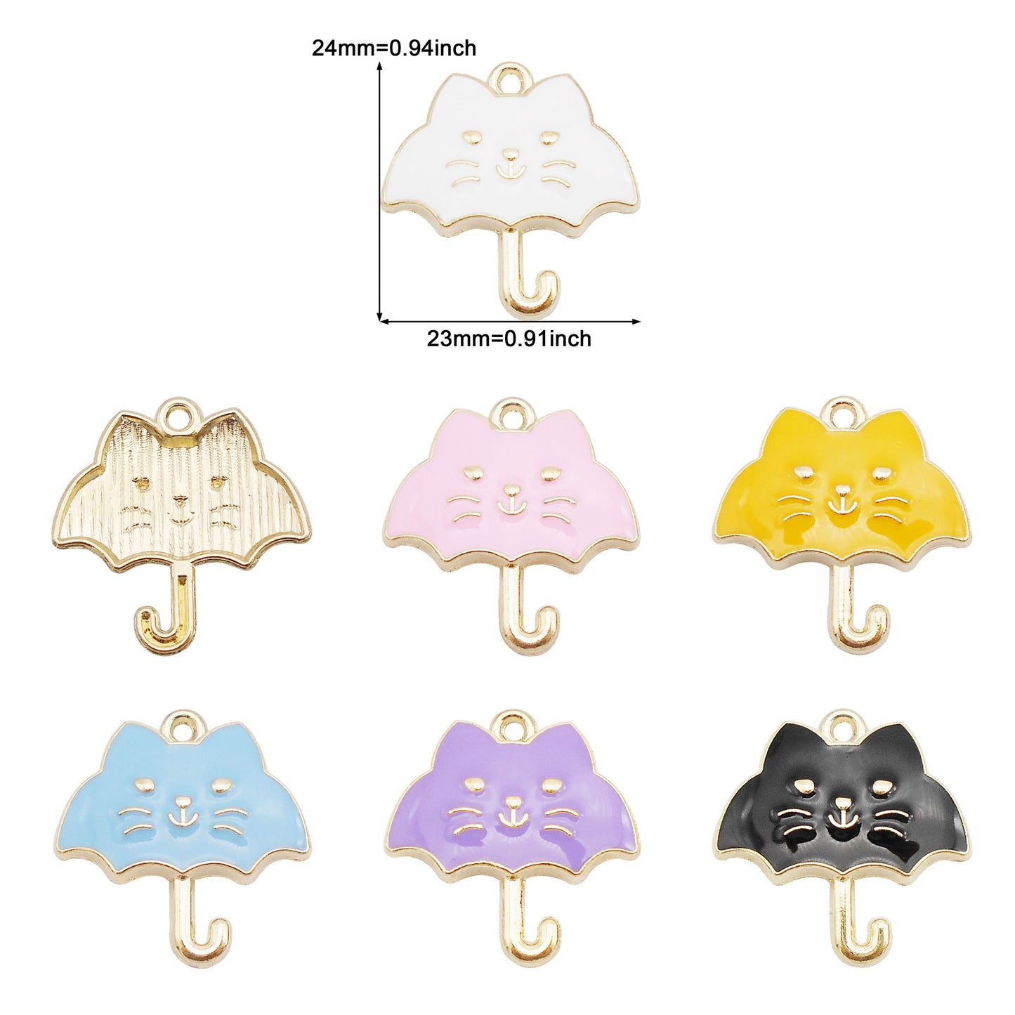 6Pcs Alloy Umbrella-Shaped Cat Charm 23x24mm Kawaii Enamel Jewelry Pendant DIY Making Accessories Crafts Key Chain Decor