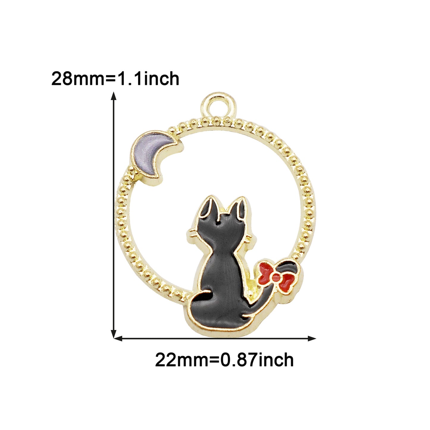 4Pcs Alloy Round Frame Cat Fox Charm Enamel Maple Pendant Girl Riding Flying Broom Design DIY Jewelry Making Accessory Crafts Phone Chain Key Chain Decor