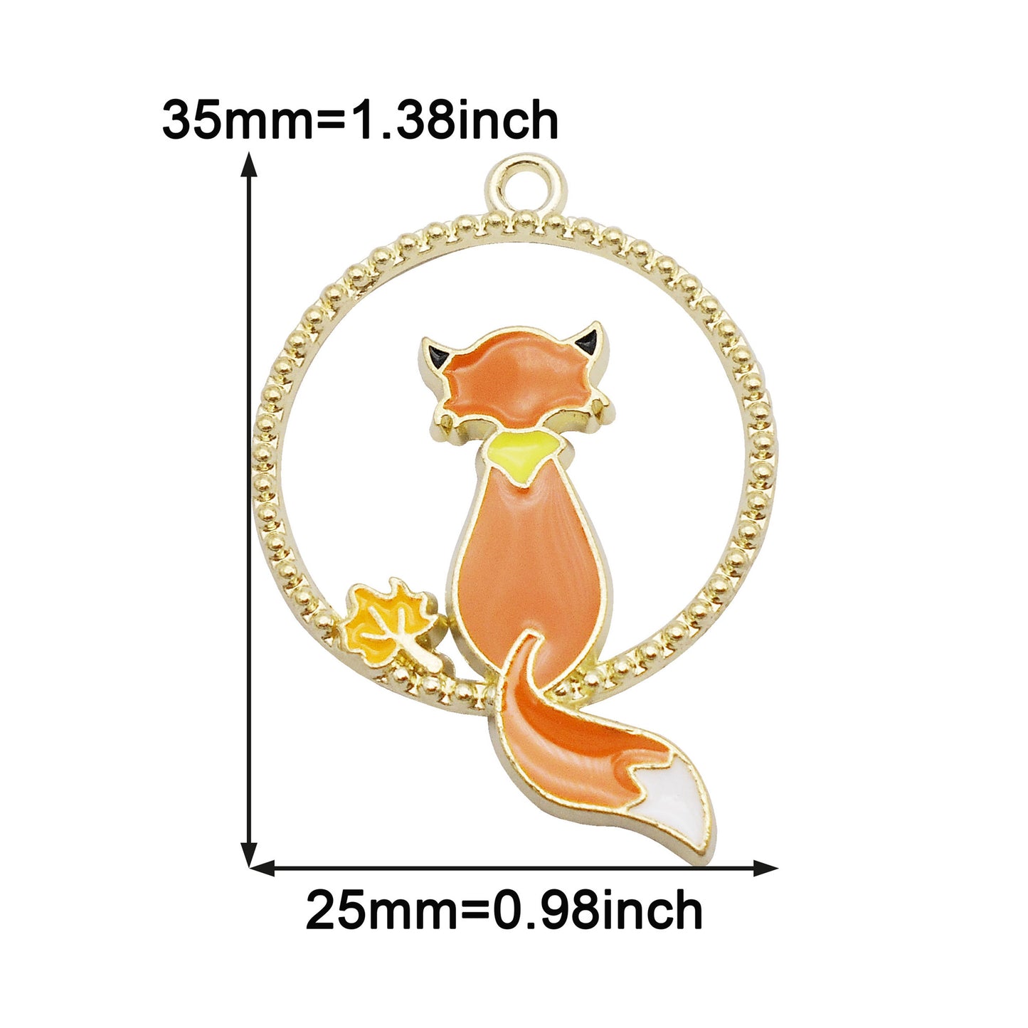 4Pcs Alloy Round Frame Cat Fox Charm Enamel Maple Pendant Girl Riding Flying Broom Design DIY Jewelry Making Accessory Crafts Phone Chain Key Chain Decor