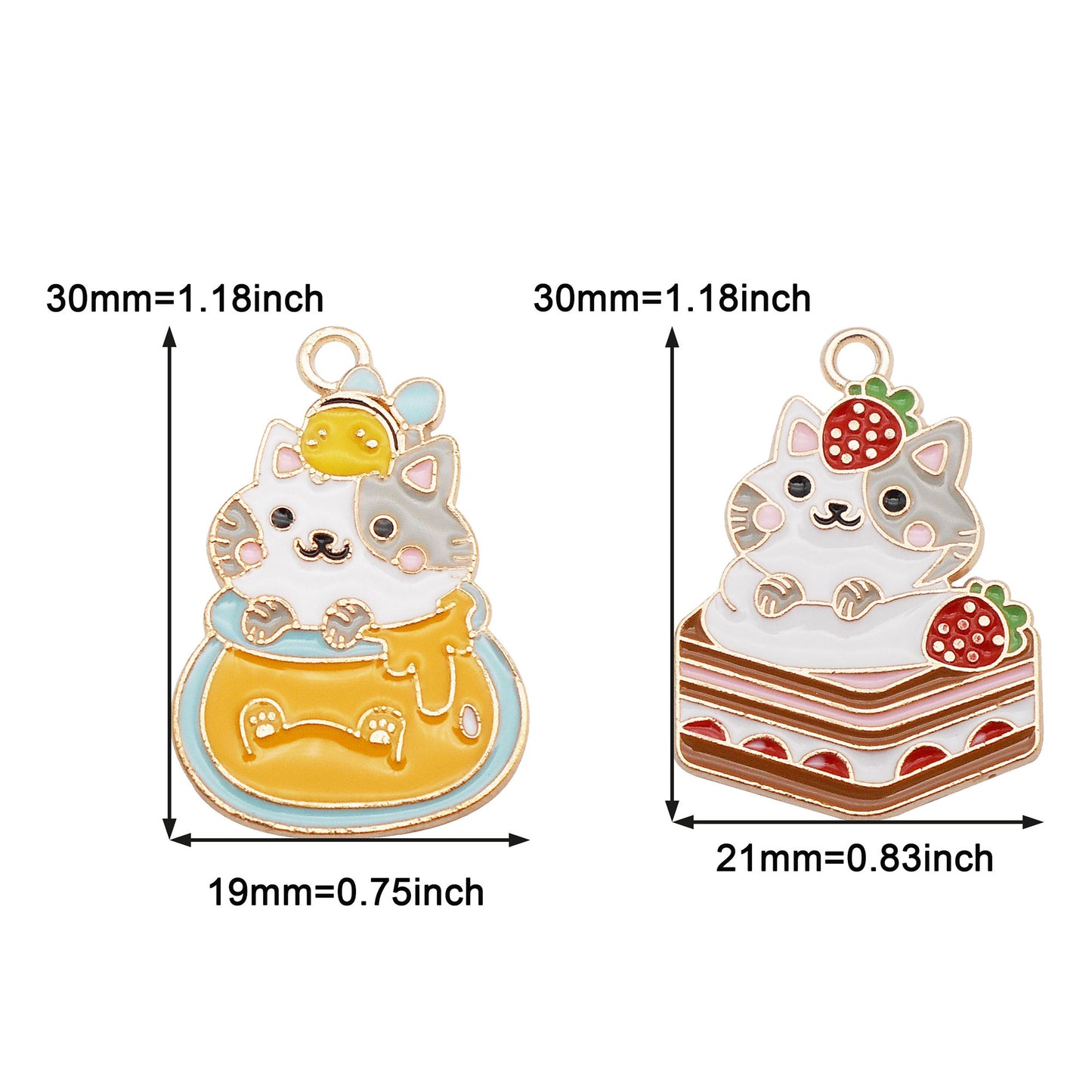 4Pcs Cat in Honey Jar Charms Kawaii Cake Cat Pendant Alloy Enamel Jewelry Necklace Bracelet Accessory DIY Crafts Decor Supplies