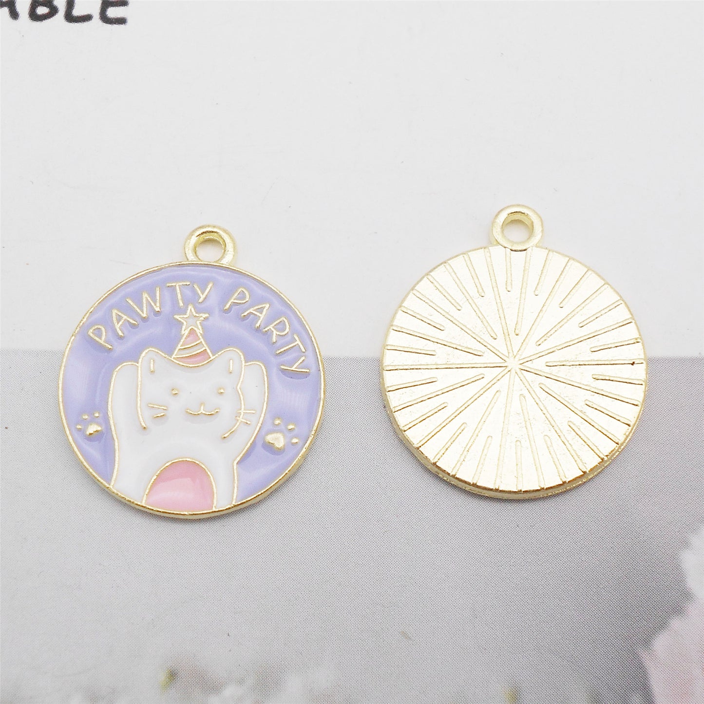 4Pcs 23x20mm Round Alloy Charm Enamel Cat Dog Rainbow Sun Design Pendant DIY Jewelry Making Accessory Crafts Phone Chain Decor