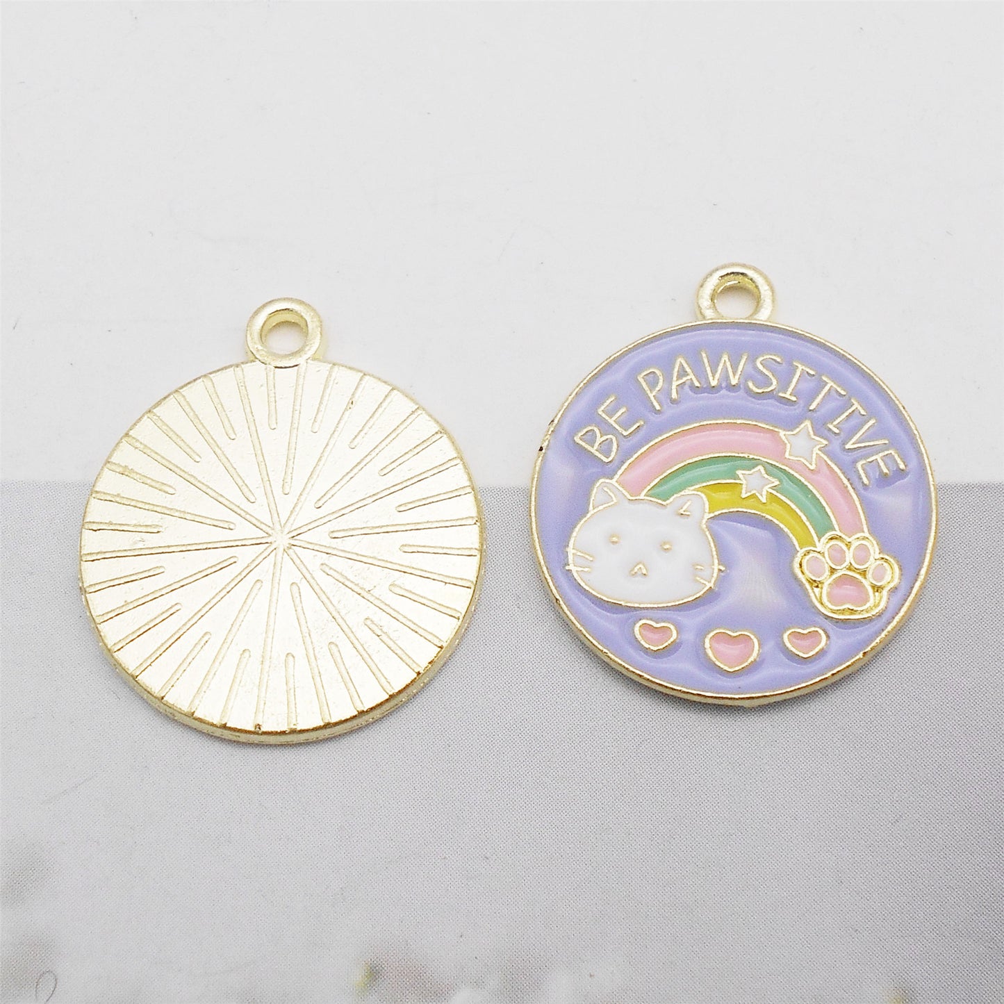 4Pcs 23x20mm Round Alloy Charm Enamel Cat Dog Rainbow Sun Design Pendant DIY Jewelry Making Accessory Crafts Phone Chain Decor