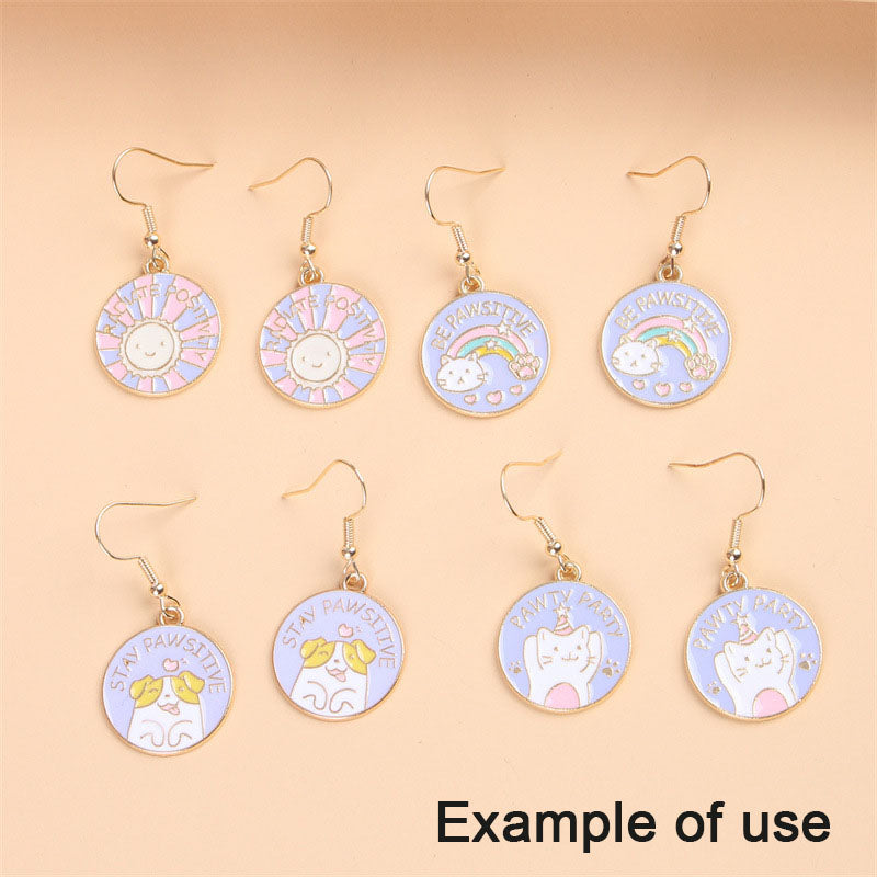 4Pcs 23x20mm Round Alloy Charm Enamel Cat Dog Rainbow Sun Design Pendant DIY Jewelry Making Accessory Crafts Phone Chain Decor