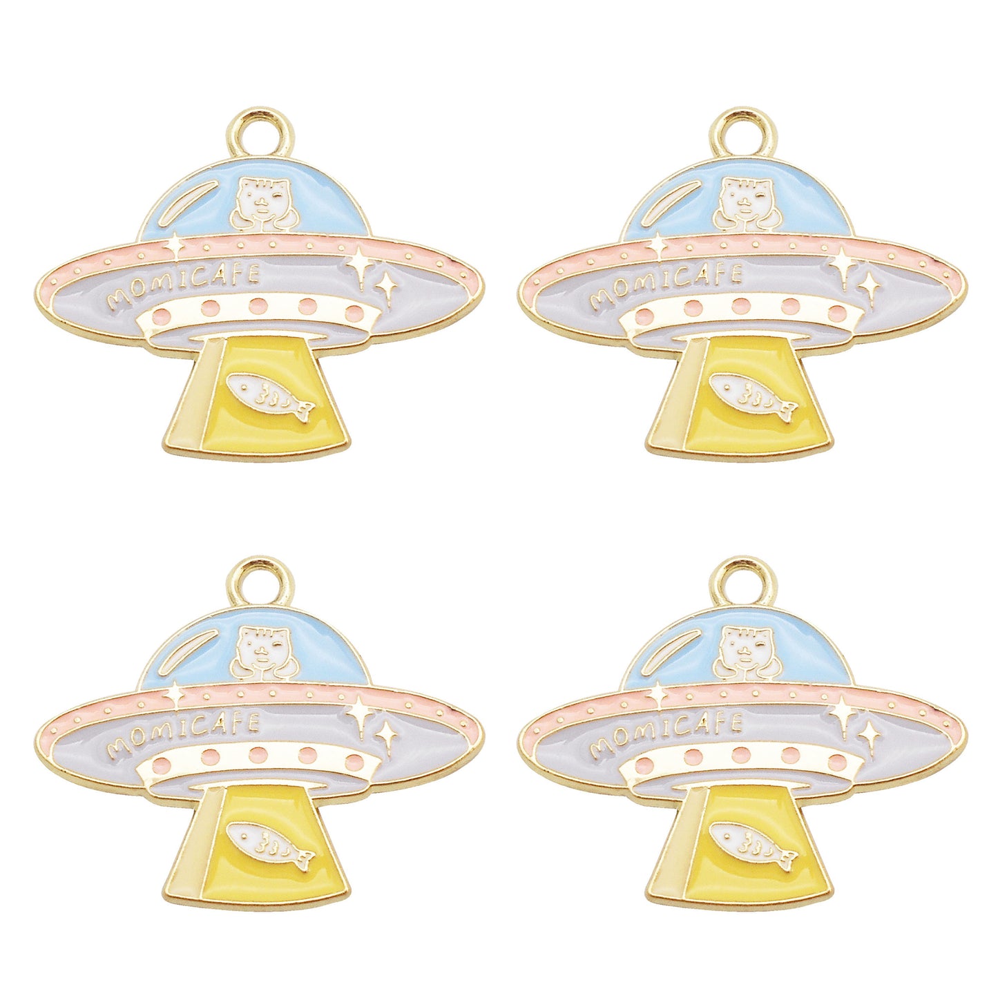 6pcs Enamel Charm Cat Driving UFO Design Pendant Alloy for Jewelry Necklace Bracelet Earrings Making Accessory DIY Crafts Key Chain Decor 23x28mm