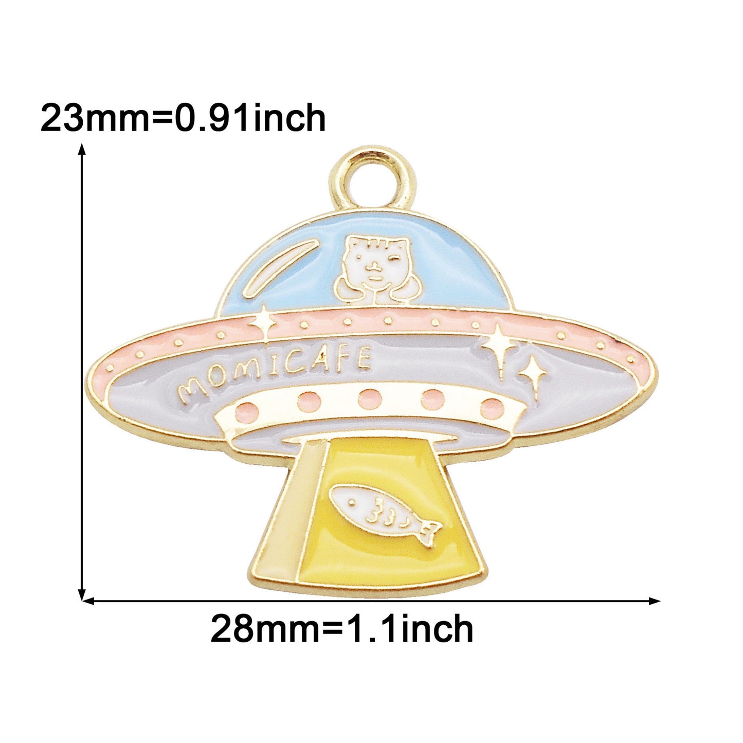 6pcs Enamel Charm Cat Driving UFO Design Pendant Alloy for Jewelry Necklace Bracelet Earrings Making Accessory DIY Crafts Key Chain Decor 23x28mm