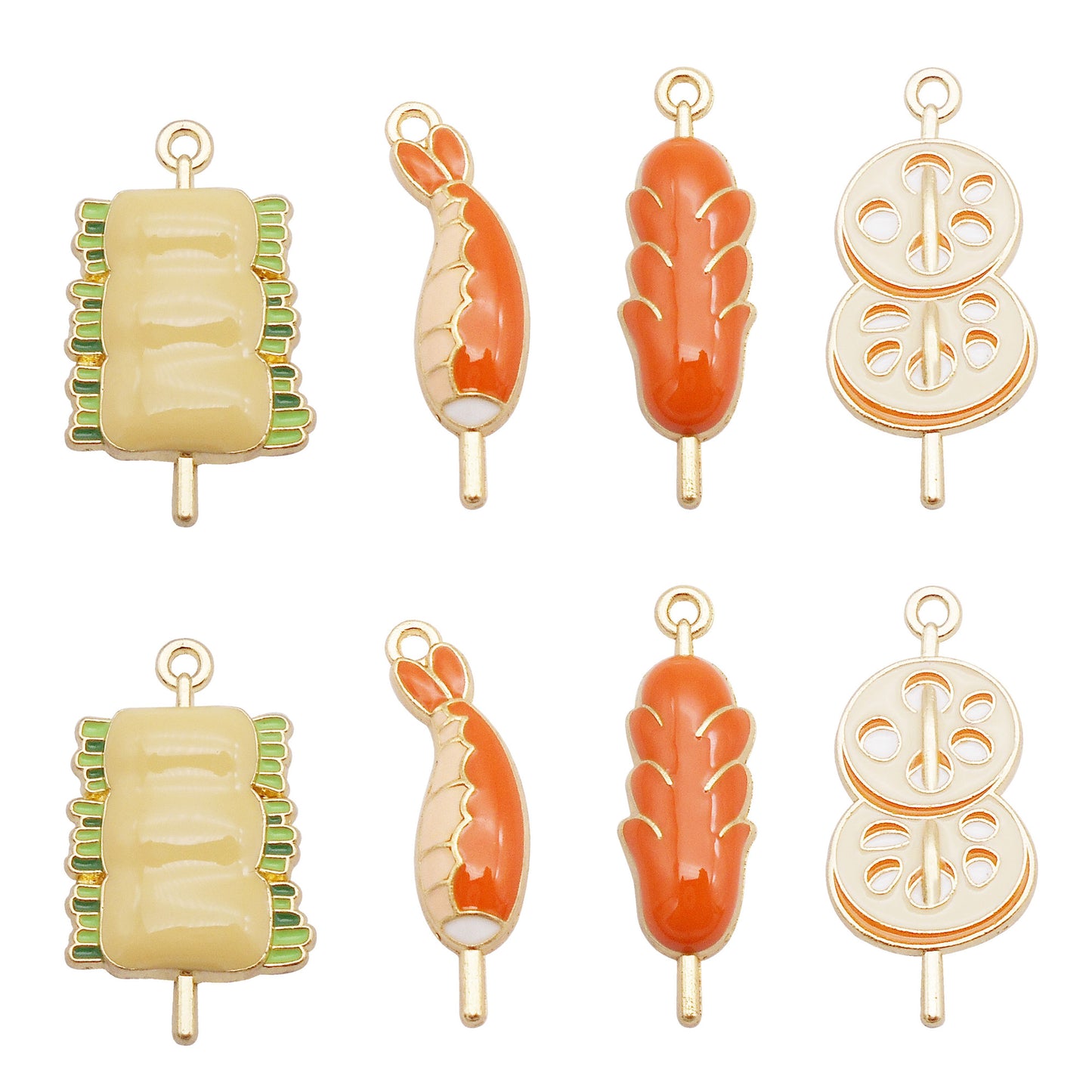 4Pcs Enamel Alloy Charm BBQ Sausage Lotus Root Slice Grilled Fish Design DIY Crafts Decor Jewelry Necklace Bracelet Earrings Pendant Accessory