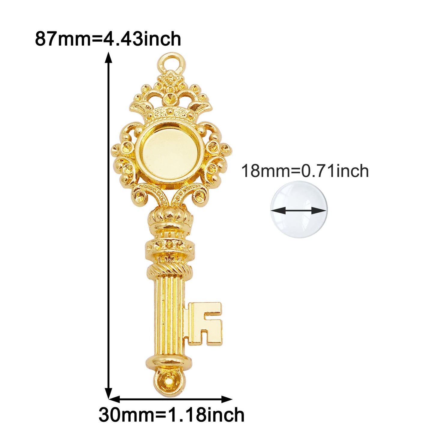 2pcs Alloy Bezel Setting Photos Cabochons Pendant Tray Round & Oval Frame Key Design Charm for Jewelry Necklace Bracelet Making DIY Crafts Decor