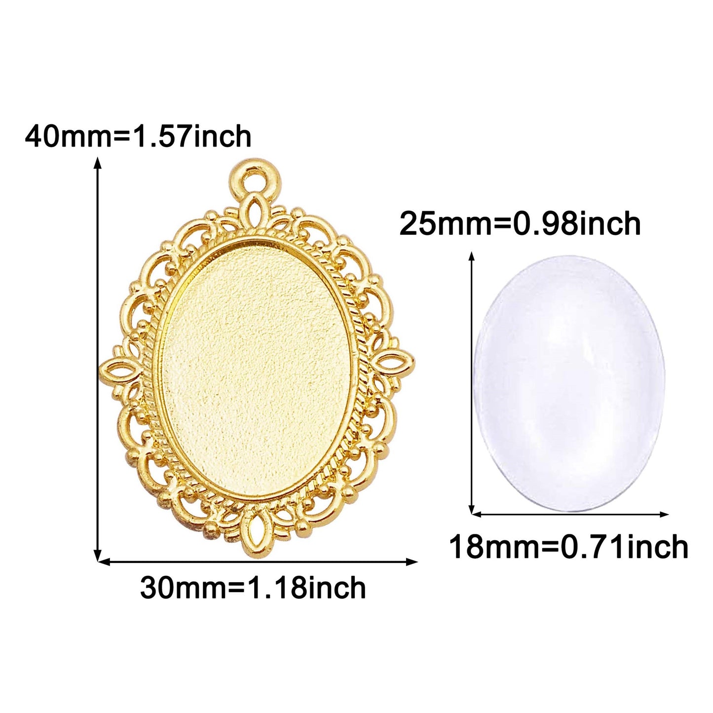 2pcs Alloy Bezel Setting Photos Cabochons Pendant Tray Round & Oval Frame Key Design Charm for Jewelry Necklace Bracelet Making DIY Crafts Decor