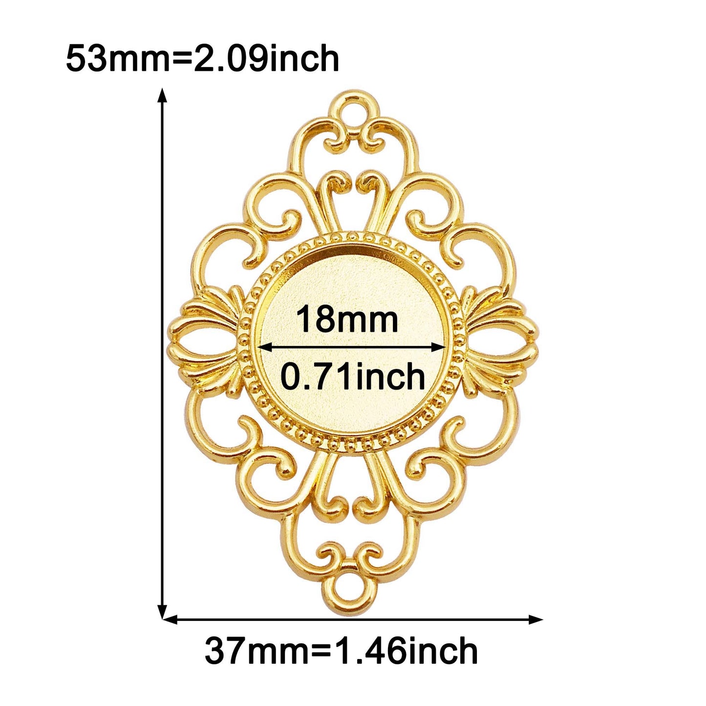 2pcs Alloy Bezel Setting Photos Cabochons Pendant Tray Round & Oval Frame Key Design Charm for Jewelry Necklace Bracelet Making DIY Crafts Decor