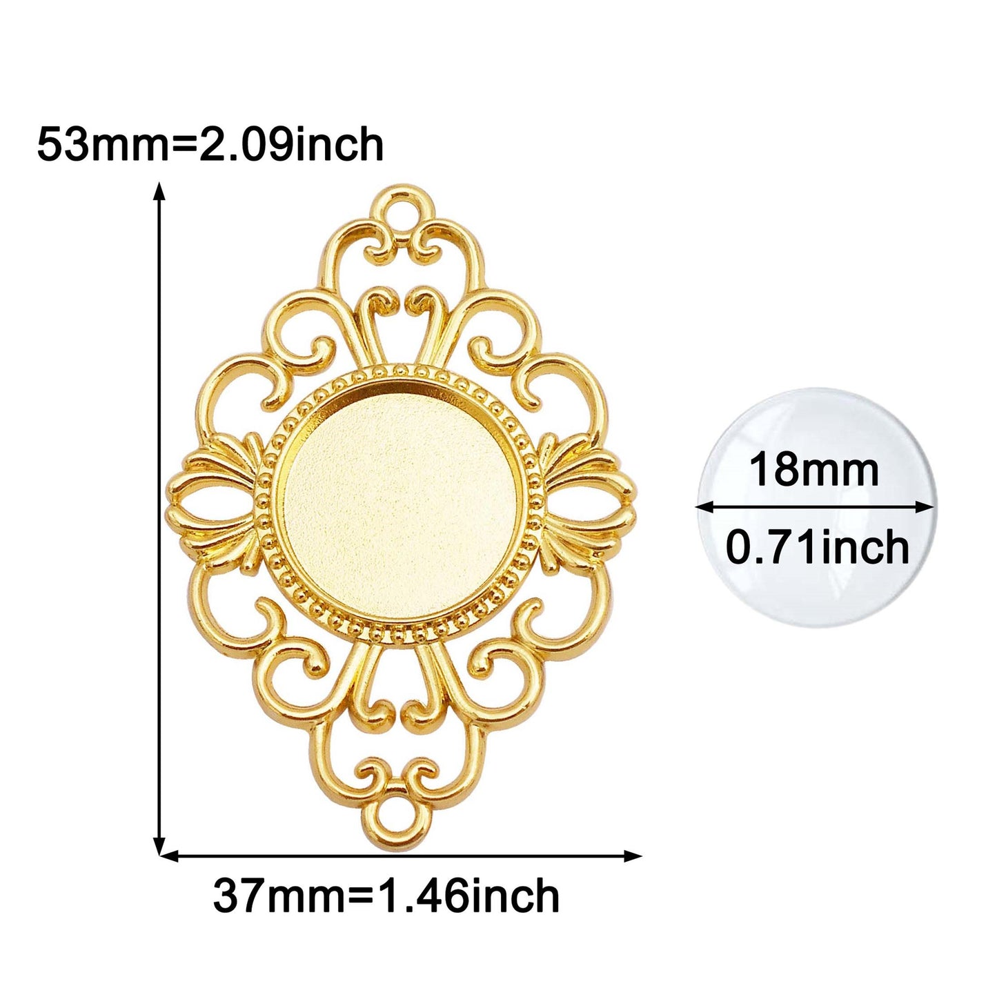 2pcs Alloy Bezel Setting Photos Cabochons Pendant Tray Round & Oval Frame Key Design Charm for Jewelry Necklace Bracelet Making DIY Crafts Decor