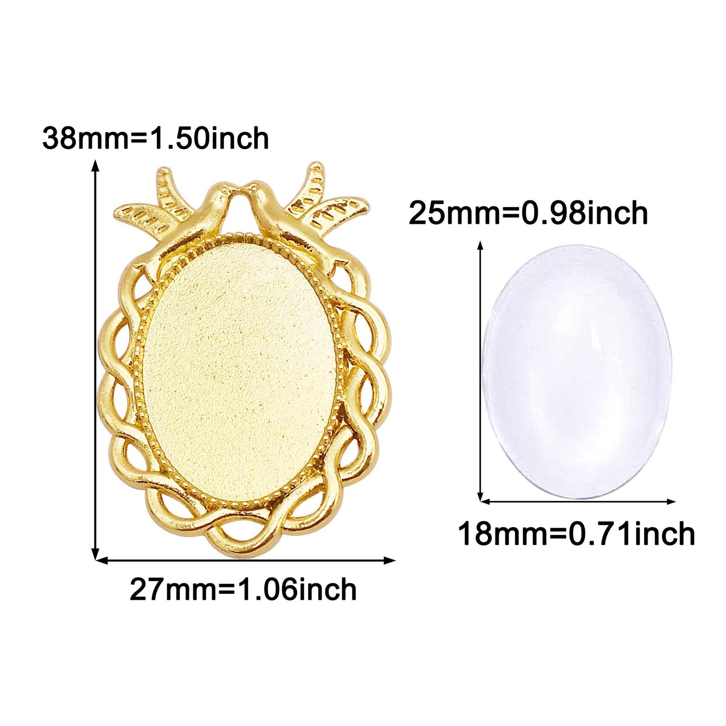 2pcs Alloy Bezel Setting Photos Cabochons Pendant Tray Round & Oval Frame Key Design Charm for Jewelry Necklace Bracelet Making DIY Crafts Decor