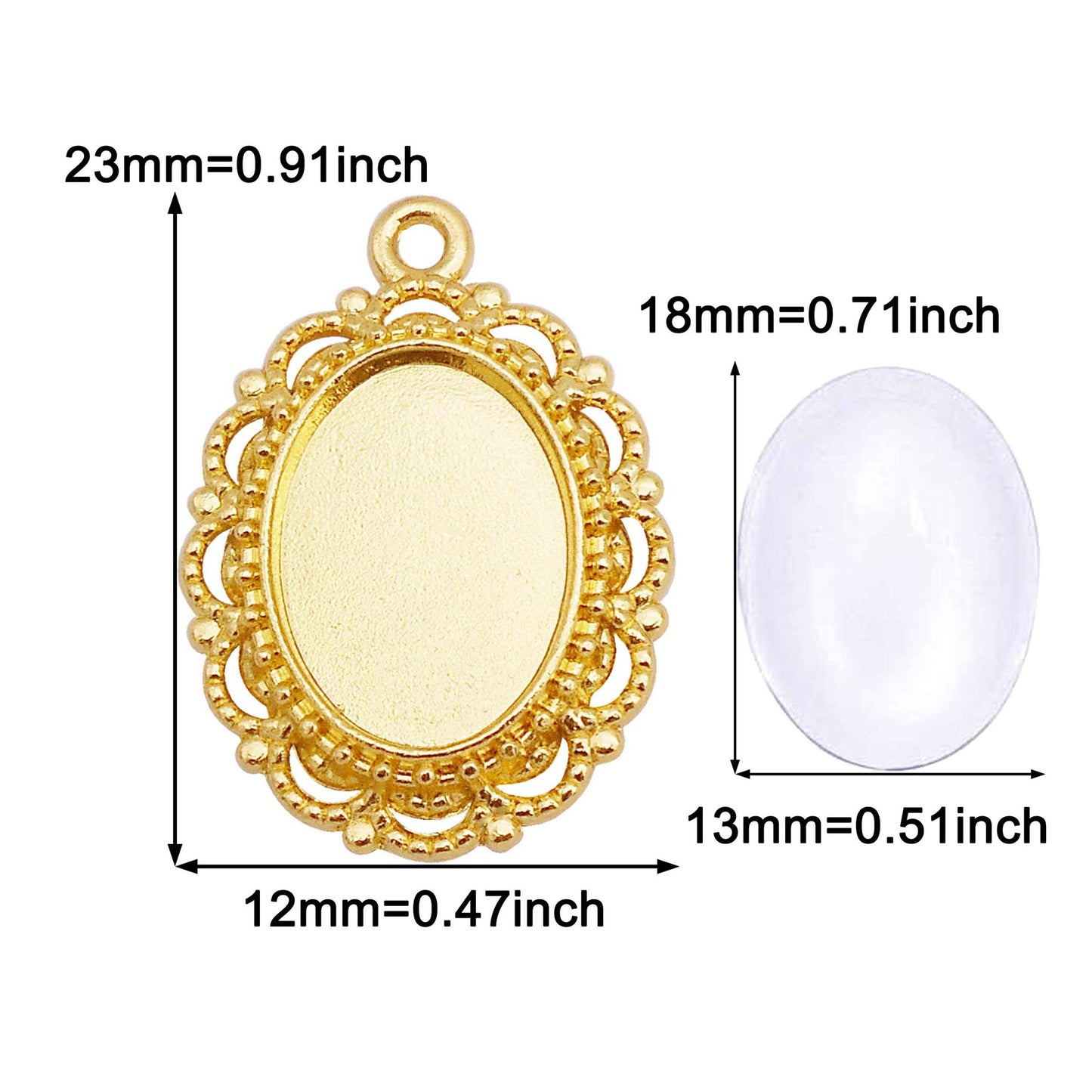 2pcs Alloy Bezel Setting Photos Cabochons Pendant Tray Round & Oval Frame Key Design Charm for Jewelry Necklace Bracelet Making DIY Crafts Decor