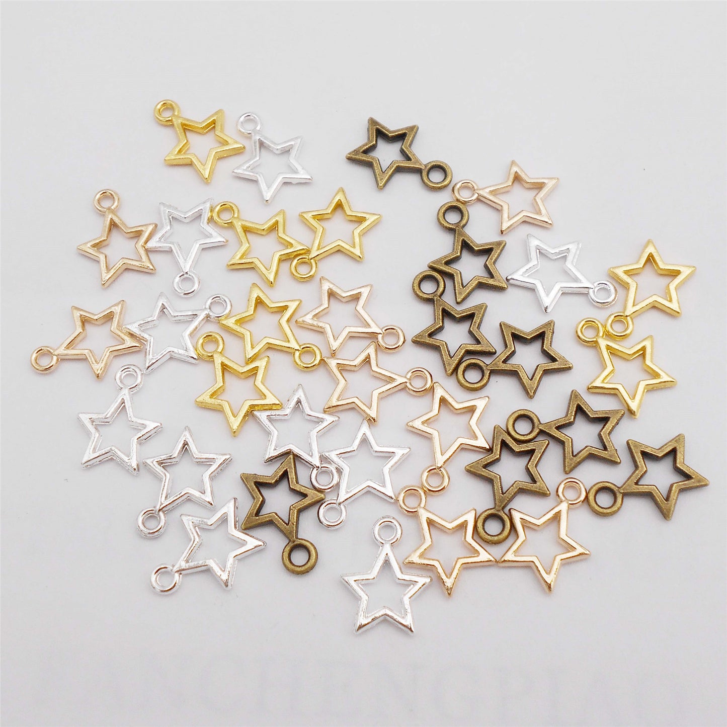 50Pcs Alloy Mini Star Charm Retro Hollowed Pentagram Design DIY Jewelry Making Supplies Necklace Bracelet Earrings Pendant Accessory 10x12mm