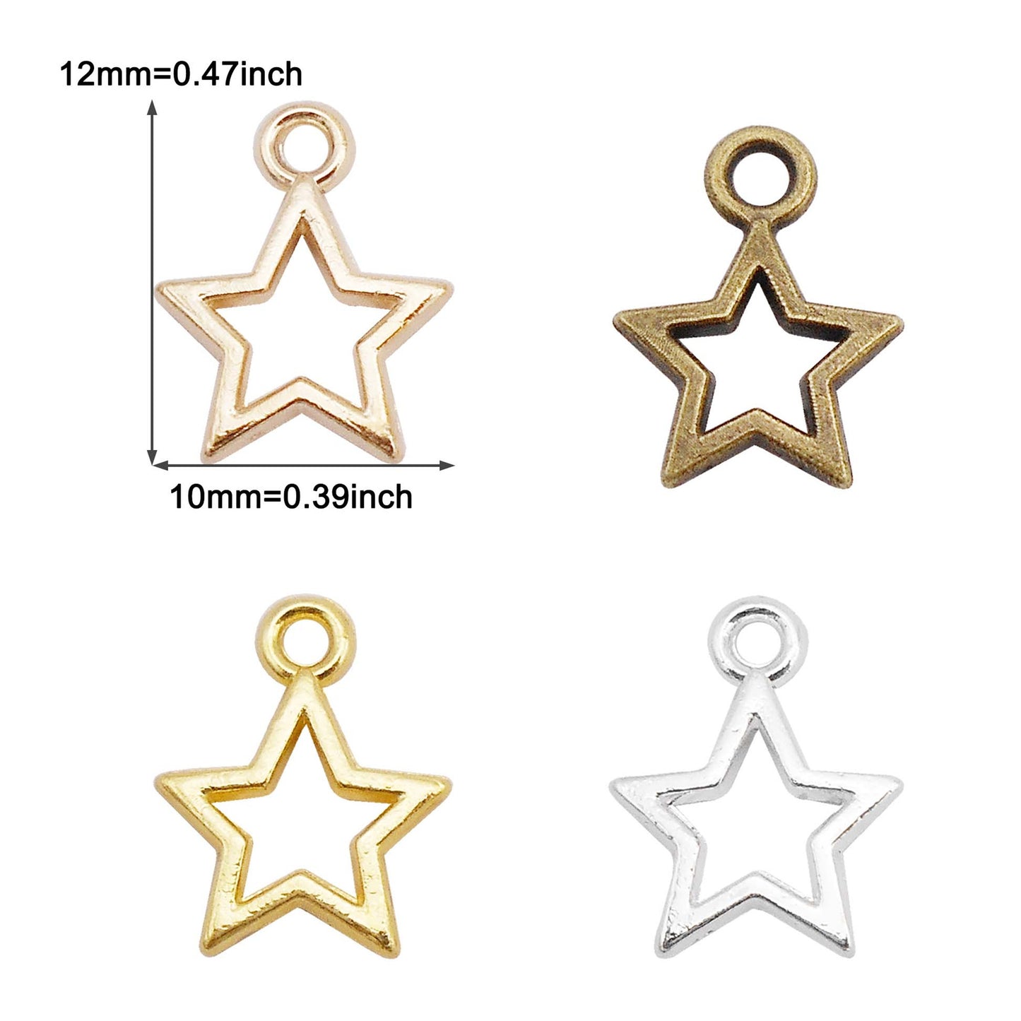 50Pcs Alloy Mini Star Charm Retro Hollowed Pentagram Design DIY Jewelry Making Supplies Necklace Bracelet Earrings Pendant Accessory 10x12mm