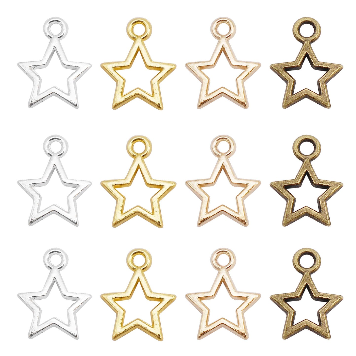 50Pcs Alloy Mini Star Charm Retro Hollowed Pentagram Design DIY Jewelry Making Supplies Necklace Bracelet Earrings Pendant Accessory 10x12mm