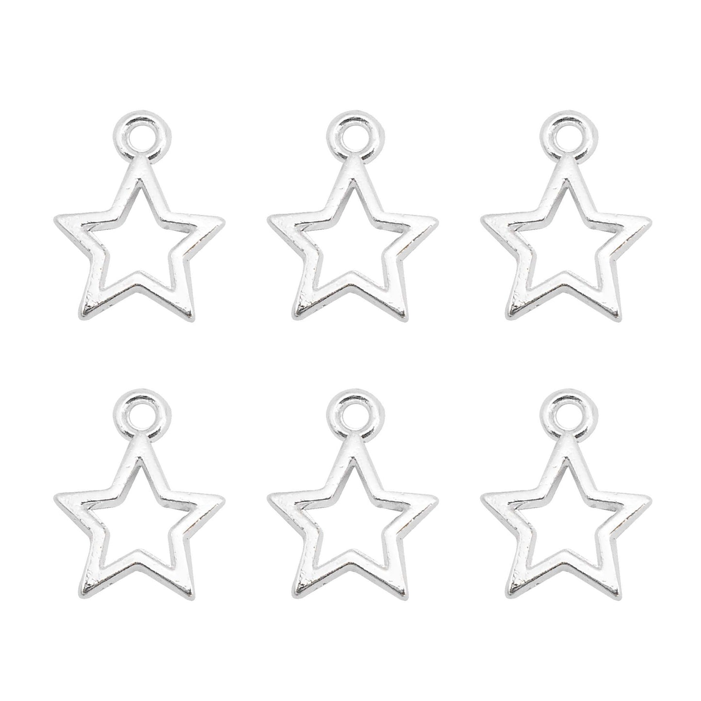 50Pcs Alloy Mini Star Charm Retro Hollowed Pentagram Design DIY Jewelry Making Supplies Necklace Bracelet Earrings Pendant Accessory 10x12mm