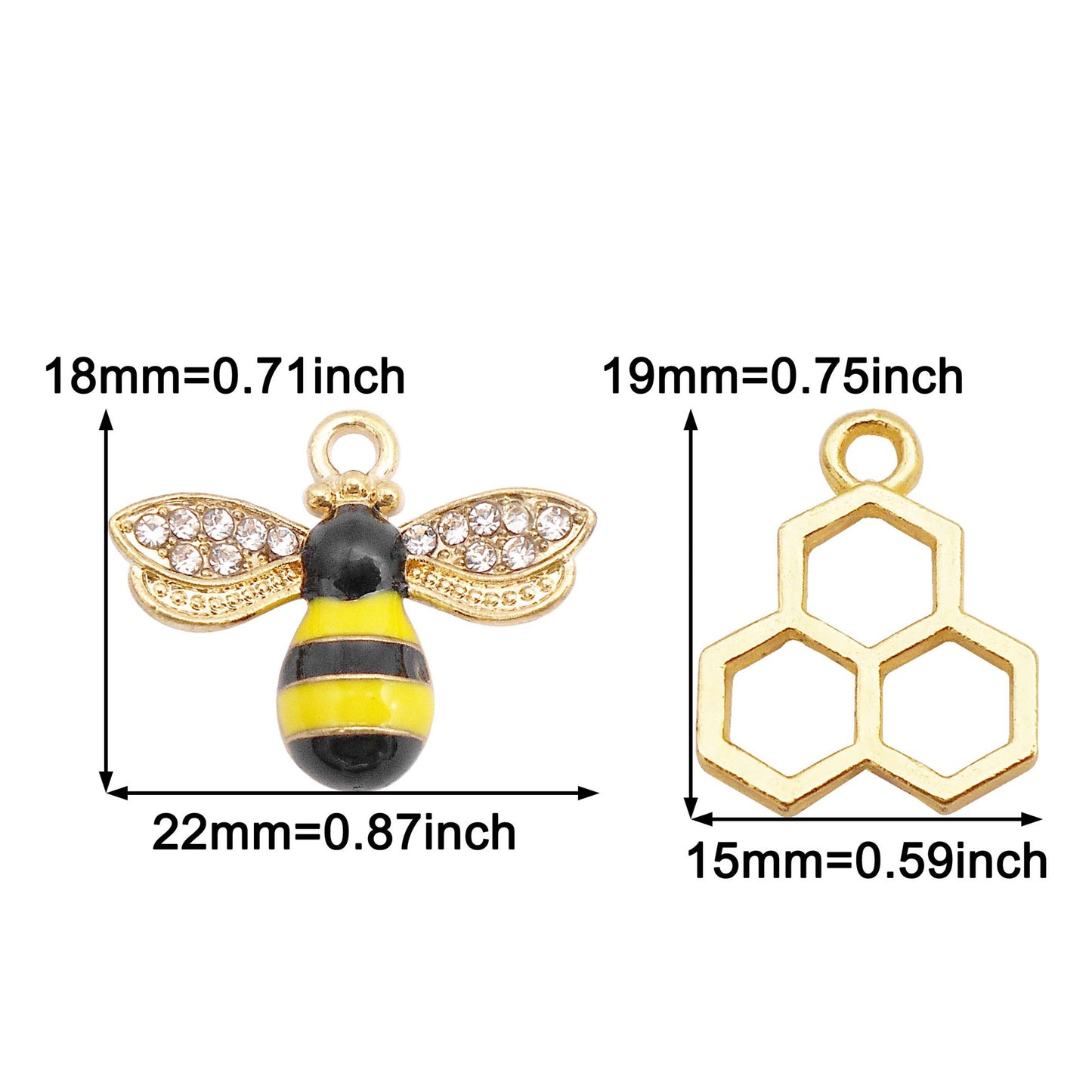 4Pcs Enamel Honeybee Charm with Crystal Rhinestones Minimalist Honeycomb Pendant Alloy DIY Making Accessory Jewelry Necklace Bracelet Earrings Decor