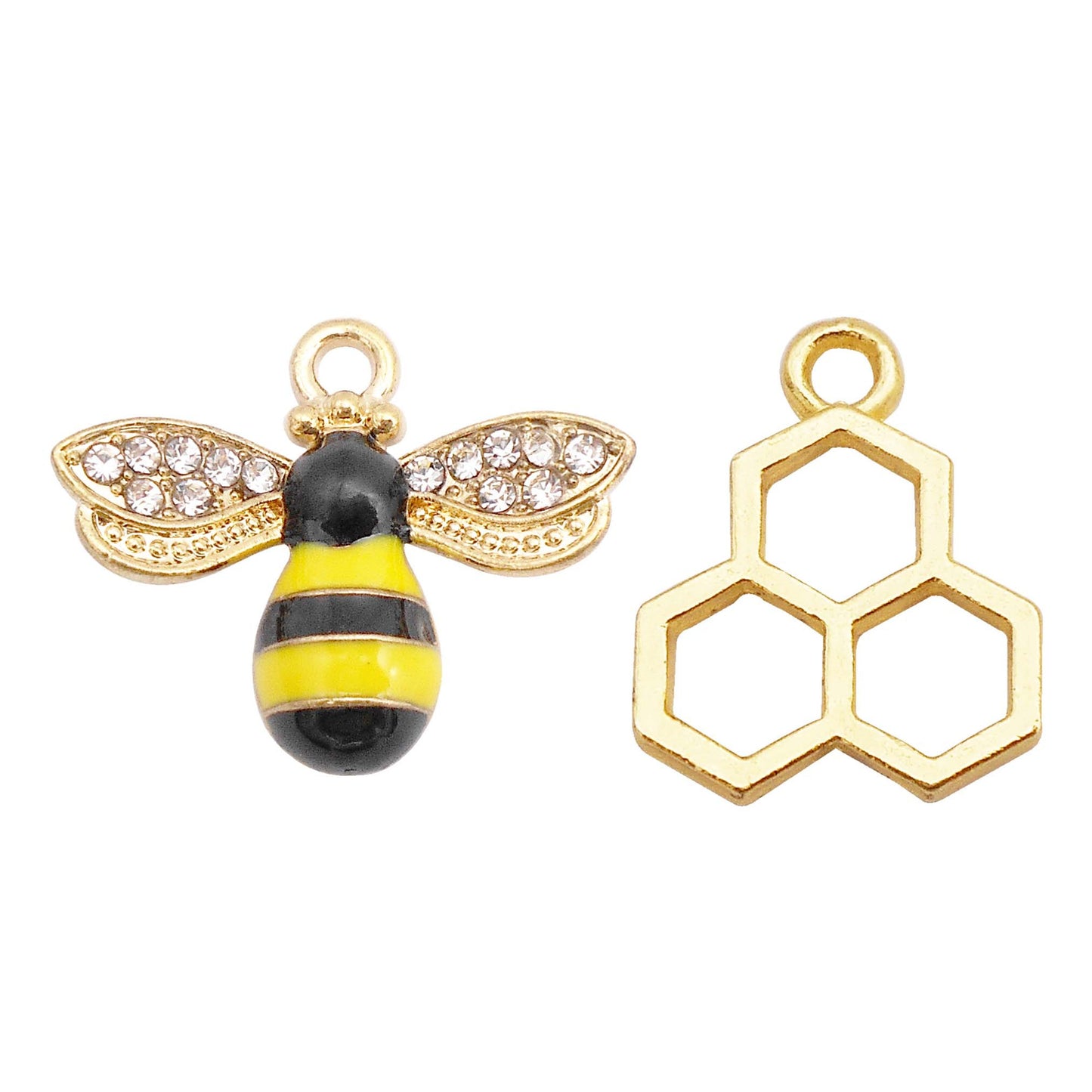 4Pcs Enamel Honeybee Charm with Crystal Rhinestones Minimalist Honeycomb Pendant Alloy DIY Making Accessory Jewelry Necklace Bracelet Earrings Decor