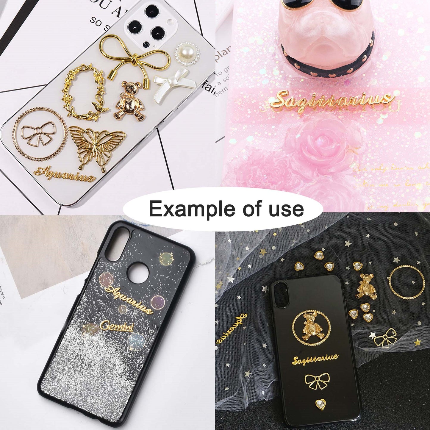 1 Set of 12pcs Alloy Zodiac Star 12 Signs Letter Jewelry Accessory DIY Making Supplies for Hairpin Phone Case Decor