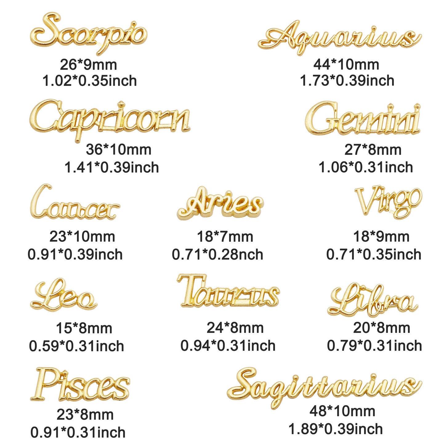 1 Set of 12pcs Alloy Zodiac Star 12 Signs Letter Jewelry Accessory DIY Making Supplies for Hairpin Phone Case Decor