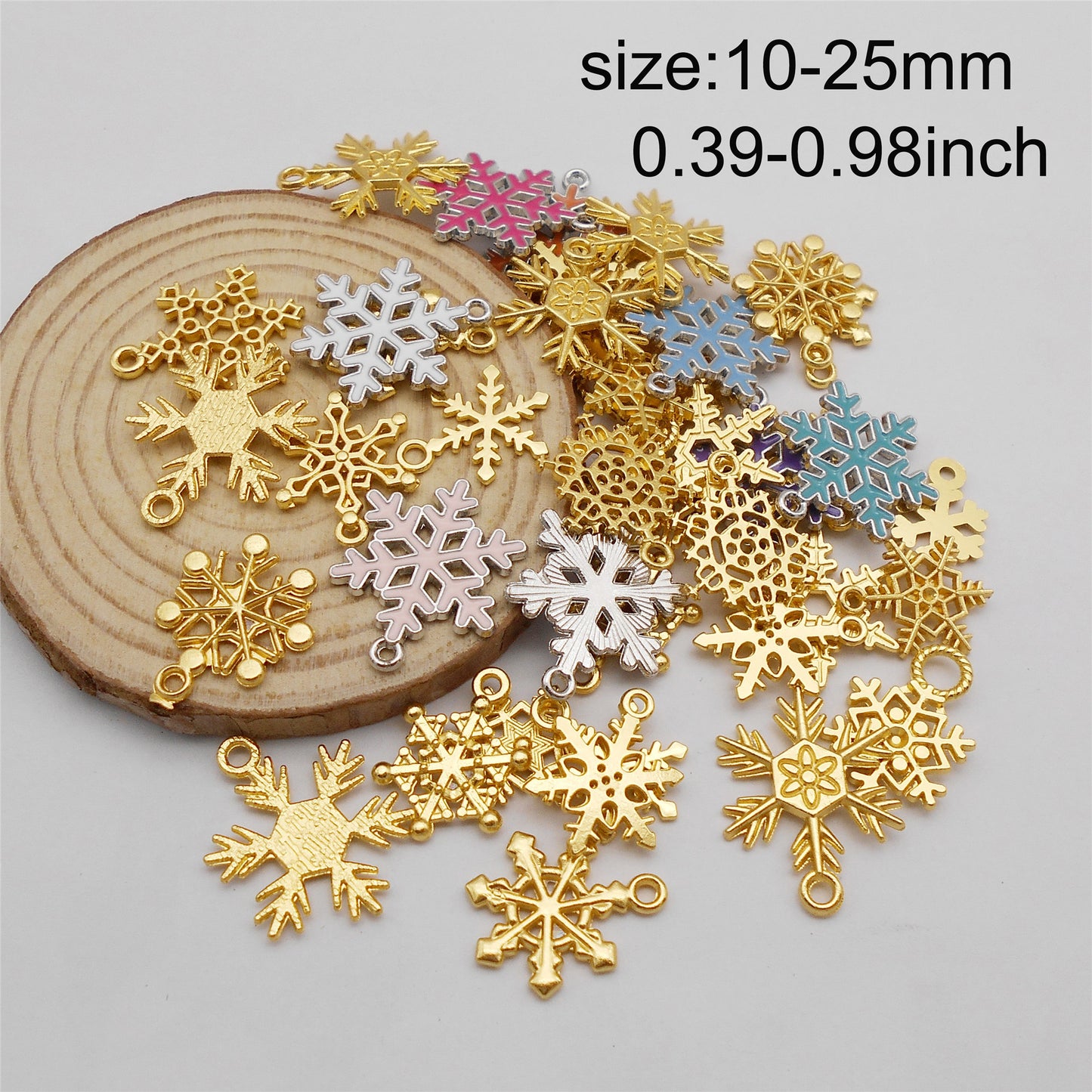 50g One Pack of Alloy Snowflake Charm Enamel Christmas Snowflake Pendant for DIY Jewelry Making Crafts Keychain Phone Chain Decor