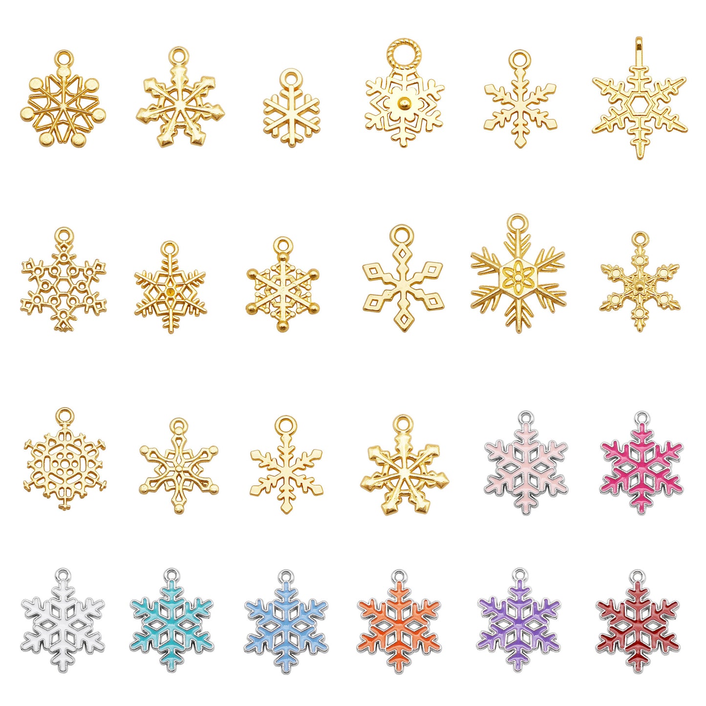 50g One Pack of Alloy Snowflake Charm Enamel Christmas Snowflake Pendant for DIY Jewelry Making Crafts Keychain Phone Chain Decor