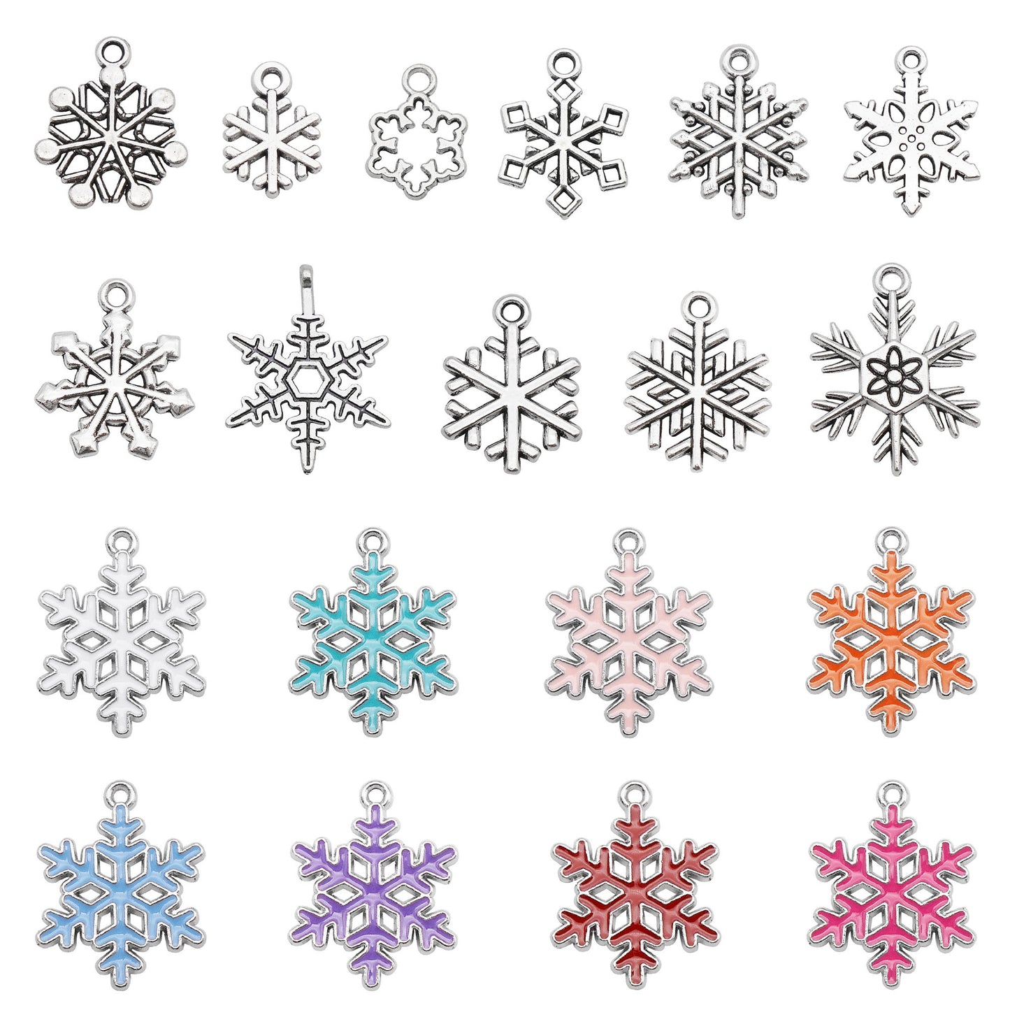 50g One Pack of Alloy Snowflake Charm Enamel Christmas Snowflake Pendant for DIY Jewelry Making Crafts Keychain Phone Chain Decor
