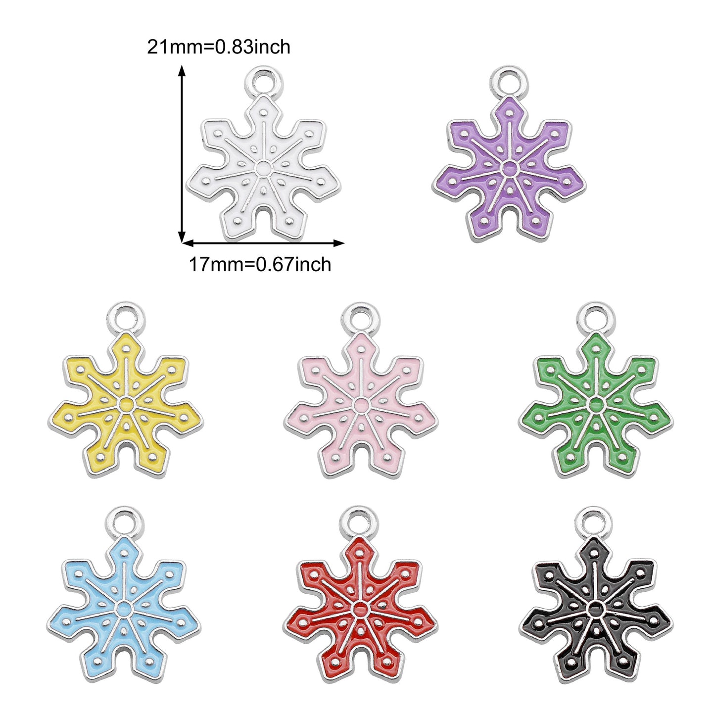 8Pcs Metal Snowflake Charms 21x17mm Christmas Enamel Pendants for Jewelry Making, DIY Crafts, Phone Chain Decor