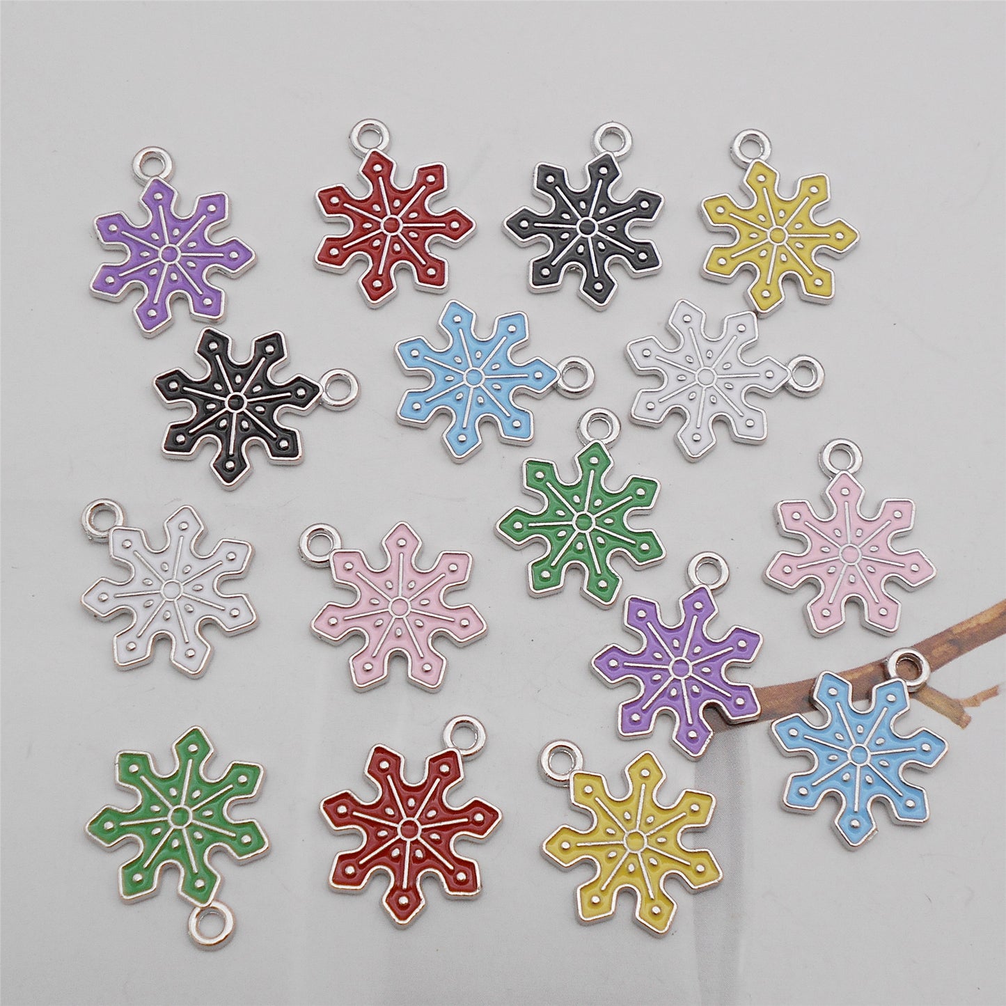 8Pcs Metal Snowflake Charms 21x17mm Christmas Enamel Pendants for Jewelry Making, DIY Crafts, Phone Chain Decor